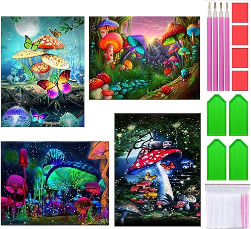 Liccyy Paquete de 4 kits de pintura de diamantes 5D para principiantes de adultos con todas las herramientas, pinturas de arte de taladro de cristal