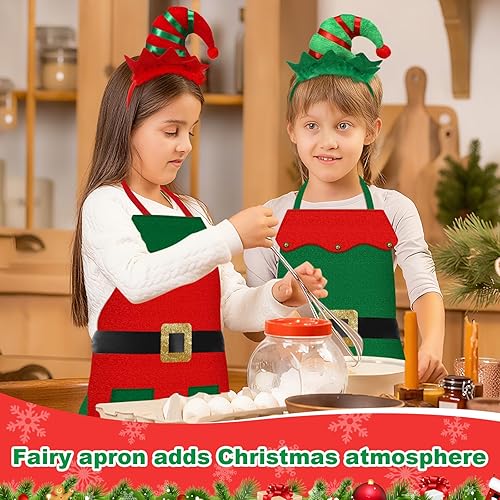 Miniatura 4 de Toulite Juego de 24 piezas de delantal de elfo de Navidad y diadema para niños, delantales de elfo con gorro para niños, suministros de cosplay