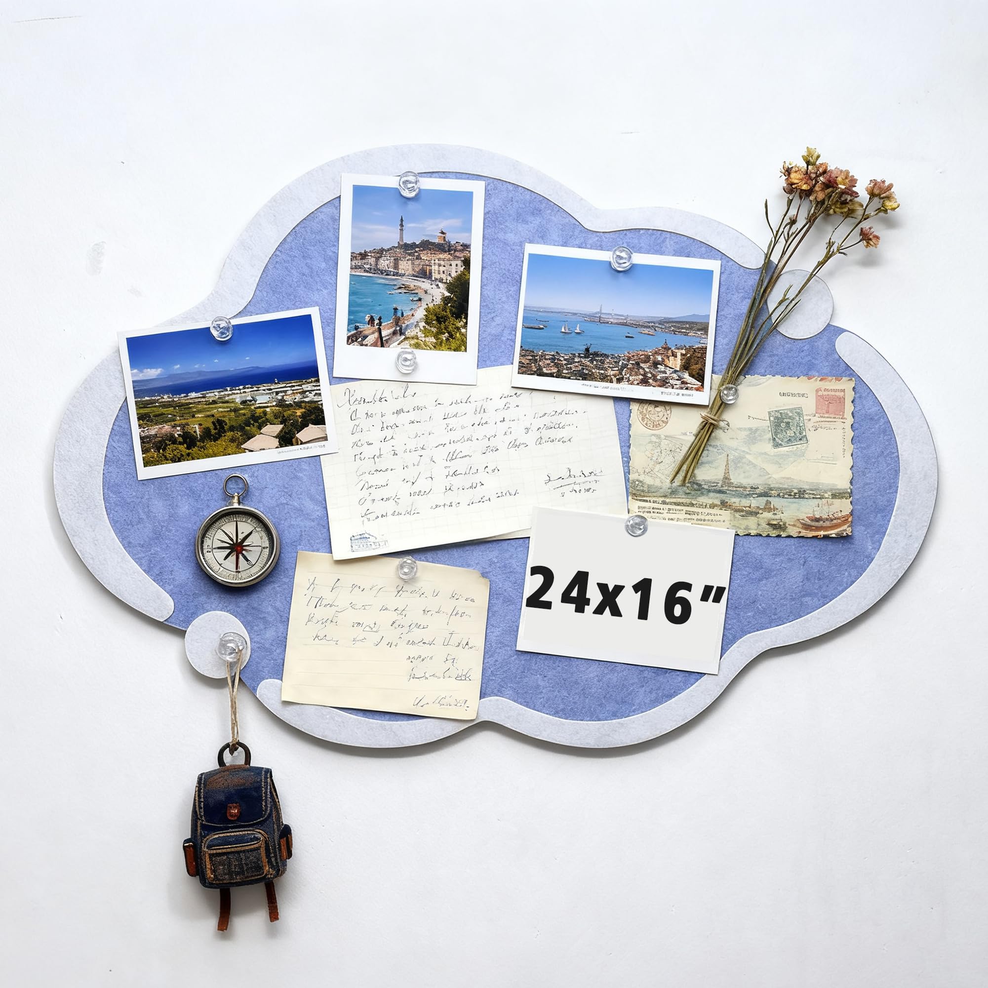 Cute Bulletin Board Felt Bulletin Board Push Pin Board 16 x 24 Inch Boho Desk Accessories Decorative Cork Board Picture Board for Photos Vision Pin Board for Walls Home Decor (Blue - Cloud)