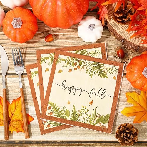 Miniatura 3 de Whaline Paquete de 80 servilletas temáticas de otoño de 6.5 x 6.5 pulgadas, servilletas coloridas de otoño con hojas de otoño, servilletas
