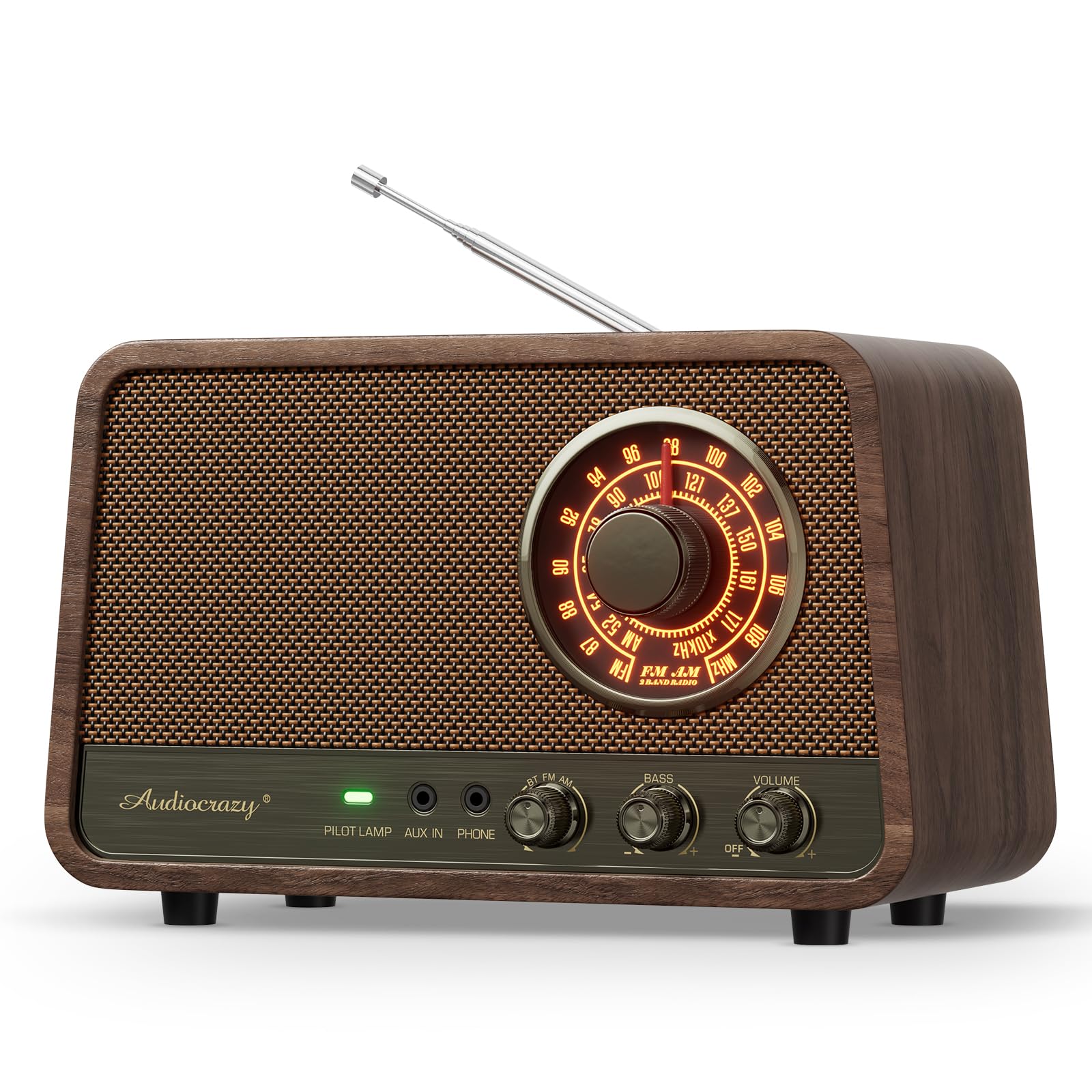 Vintage Wooden AM FM Bluetooth Radio with 10 Watts Powerful Sound