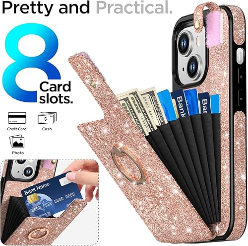 Miniatura 2 de AICase Funda para tarjetas compatible con iPhone 15, compatible con iPhone 15, funda protectora brillante con purpurina para mujer con soporte de