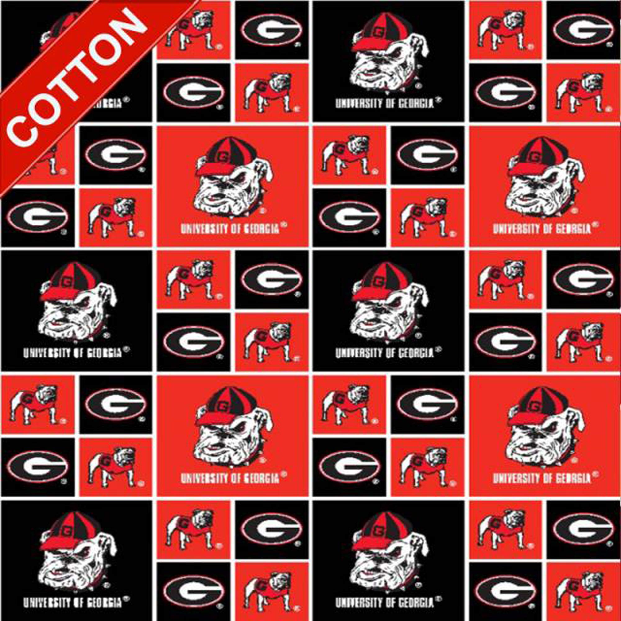 Pico Textiles University of Georgia Bulldogs NCAA Cotton Fabric - 45" Wide - Style# GA-020