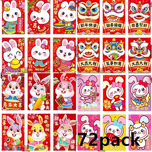 72 sobres rojos chinos, 2023 bolsillos de dinero de la suerte HongBao, año nuevo chino, para festivales de primavera, sobres rojos del año 2023,