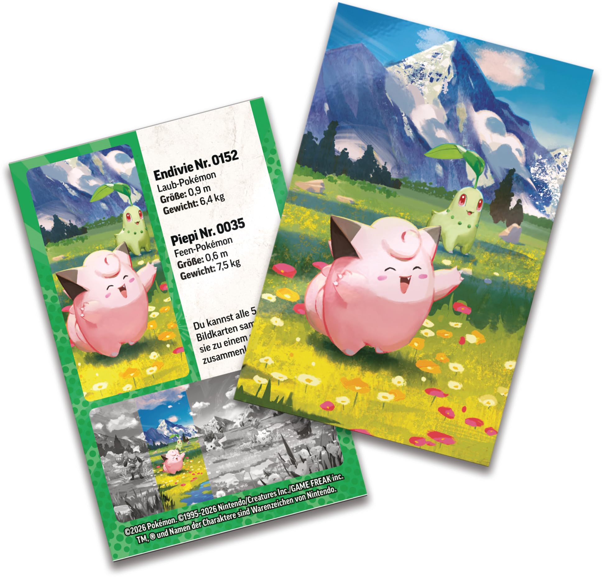 Pokémon-Sammelkartenspiel: Mini-Tin-Box Mega-Entwicklung – Erhabene Helden: Piepi und Endivie (1 Stickerbogen, 1 Pokémon-Bildkarte und 2 Boosterpacks) - 4