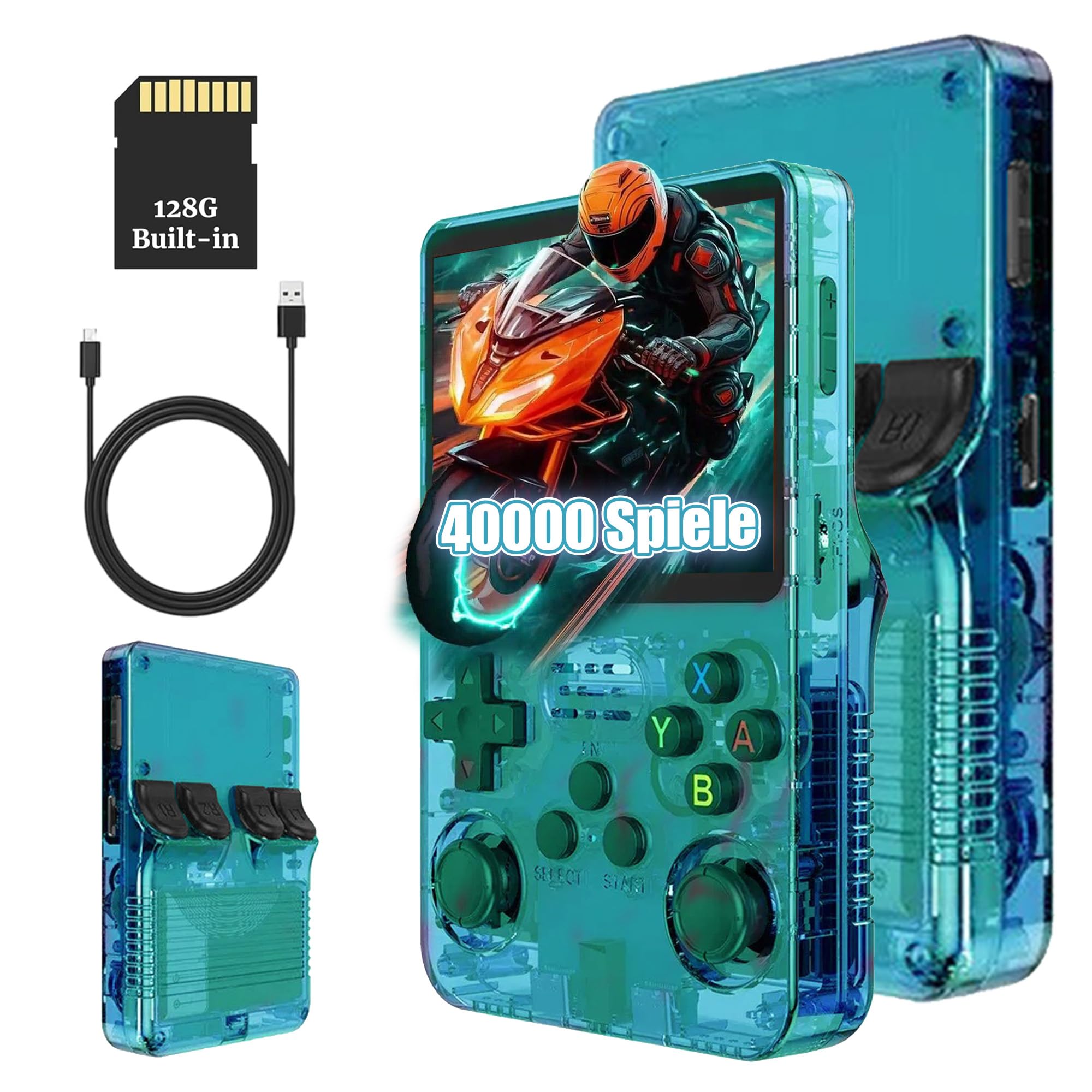 KINMRIS R36S Retro Handheld Spielkonsole, Retro Konsole 3,5-Zoll-IPS-Bildschirm, 128 G über 40.000 Spiele, tragbare Spielkonsole für Kinder und Erwachsene, unterstützt mehrere Emulatoren (Grün)