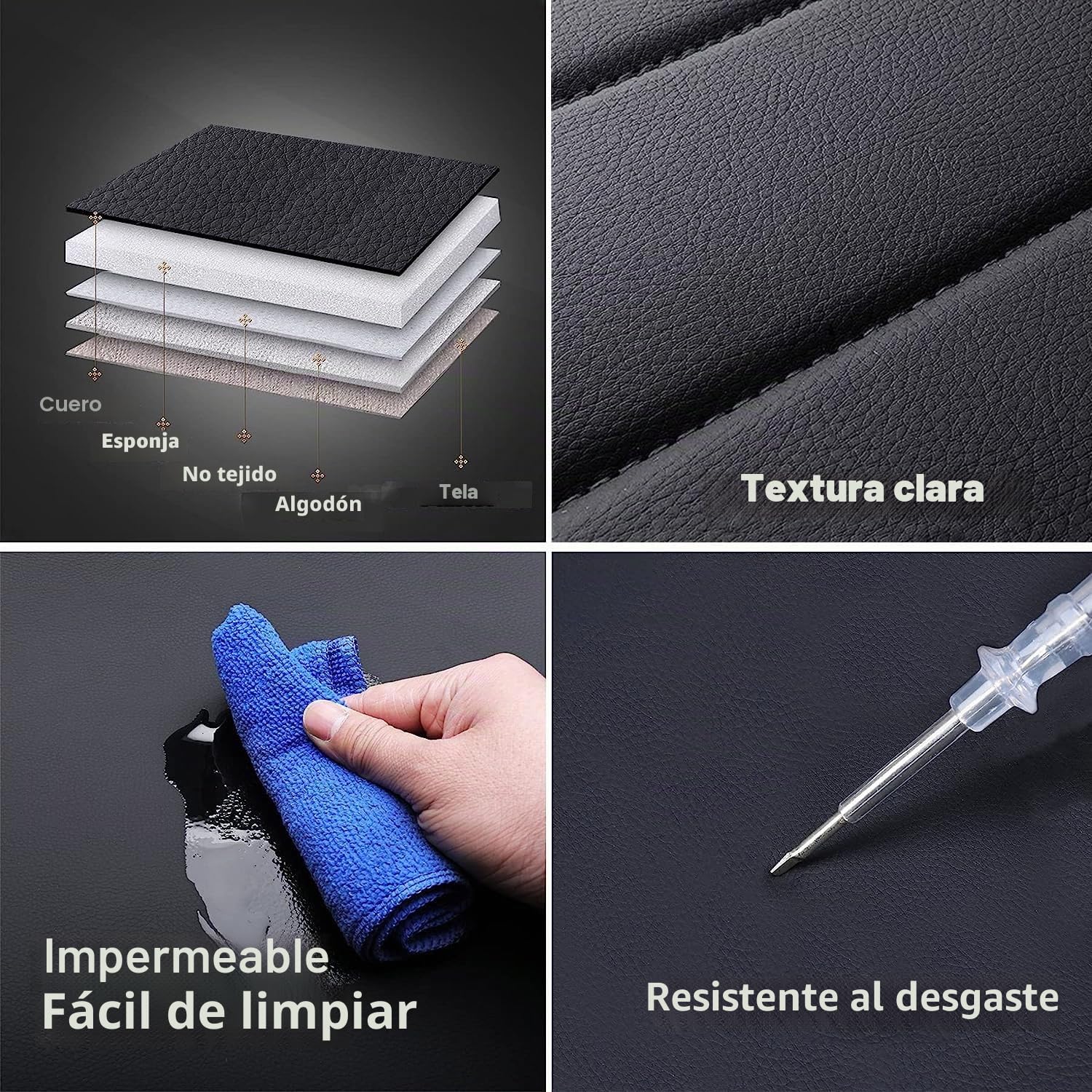 Funda de asiento de coche de color negro, estilo moderno, material de piel sintética, resistente al desgaste y transpirable, fácil de limpiar, ecológica e inodora, funda de coche de dos piezas para