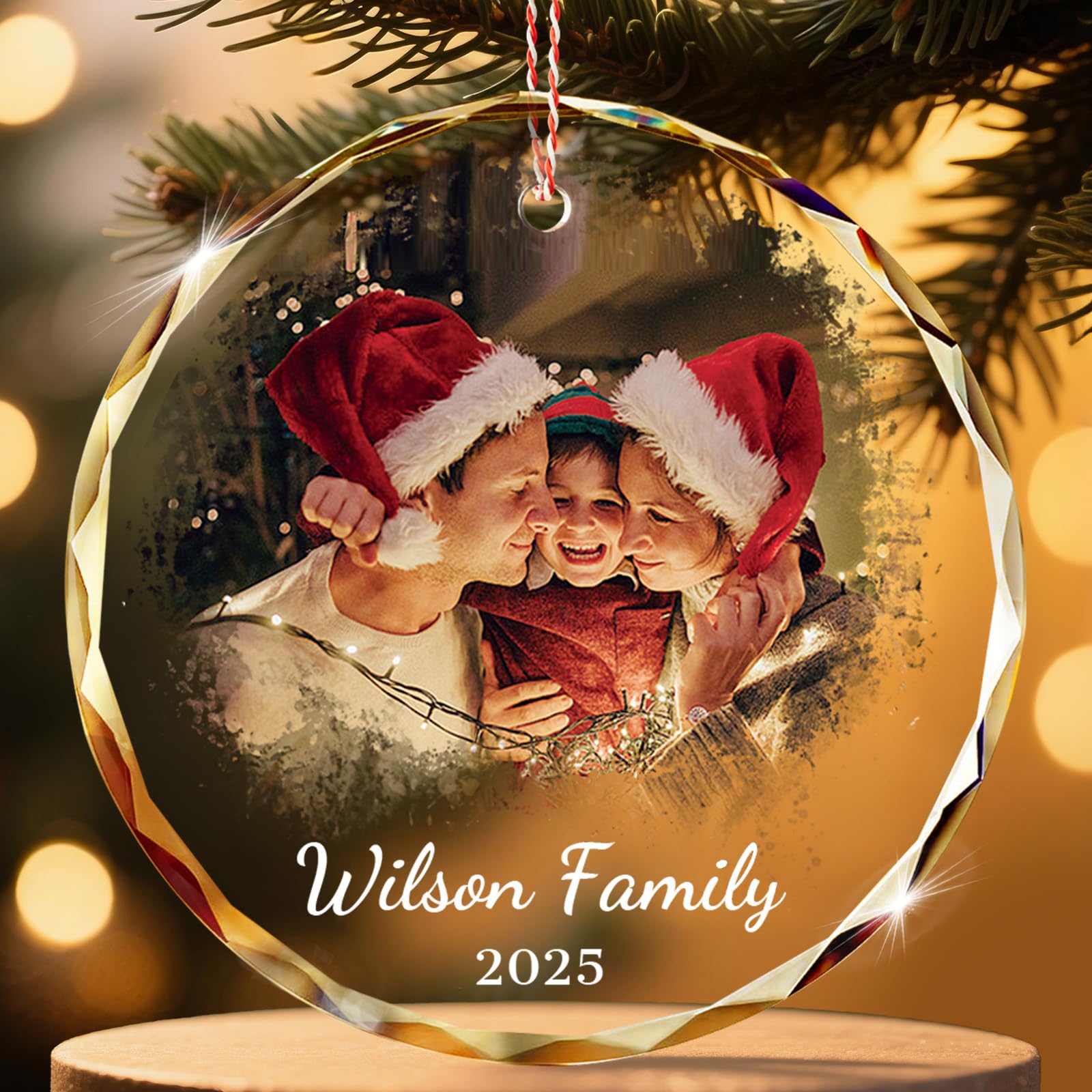 ALBK Personalised Christmas Bauble Decorations with Photo - Personalised Family Christmas Tree Glass Decorations, Custom Memorial Xmas Bauble 2025 Gifts for Mom Dad Family Kids Friends — image 1