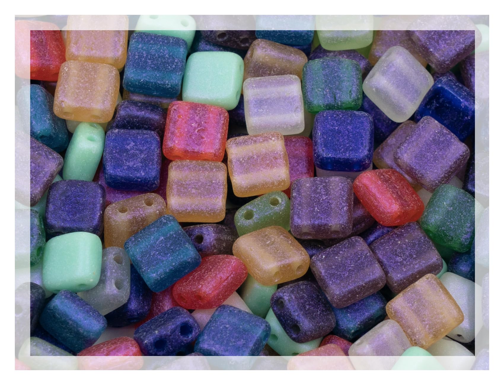 110+ pcs (0.88oz) Mix of Tile Square 2-Hole Czech Glass Beads, 6mm (0.24in) Matte Pinkish Rainbow Mix — image 1