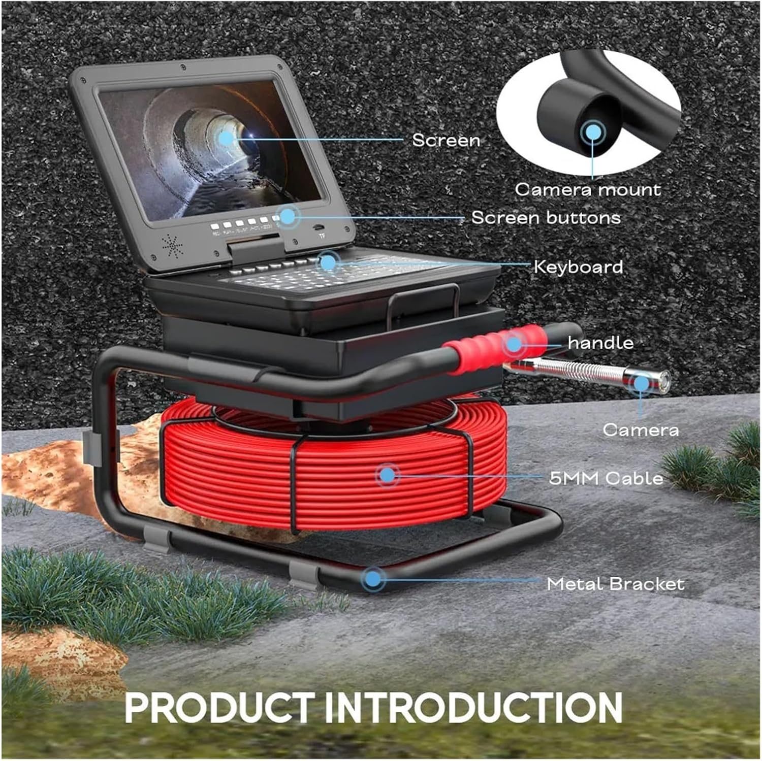 Drain Inspection Camera Sewer Pipe Inspection Camera 10 in 1080P Screen Pipe Industrial CameraSelf-Leveling 512HZ Locator Video Meter Counter Endoscope