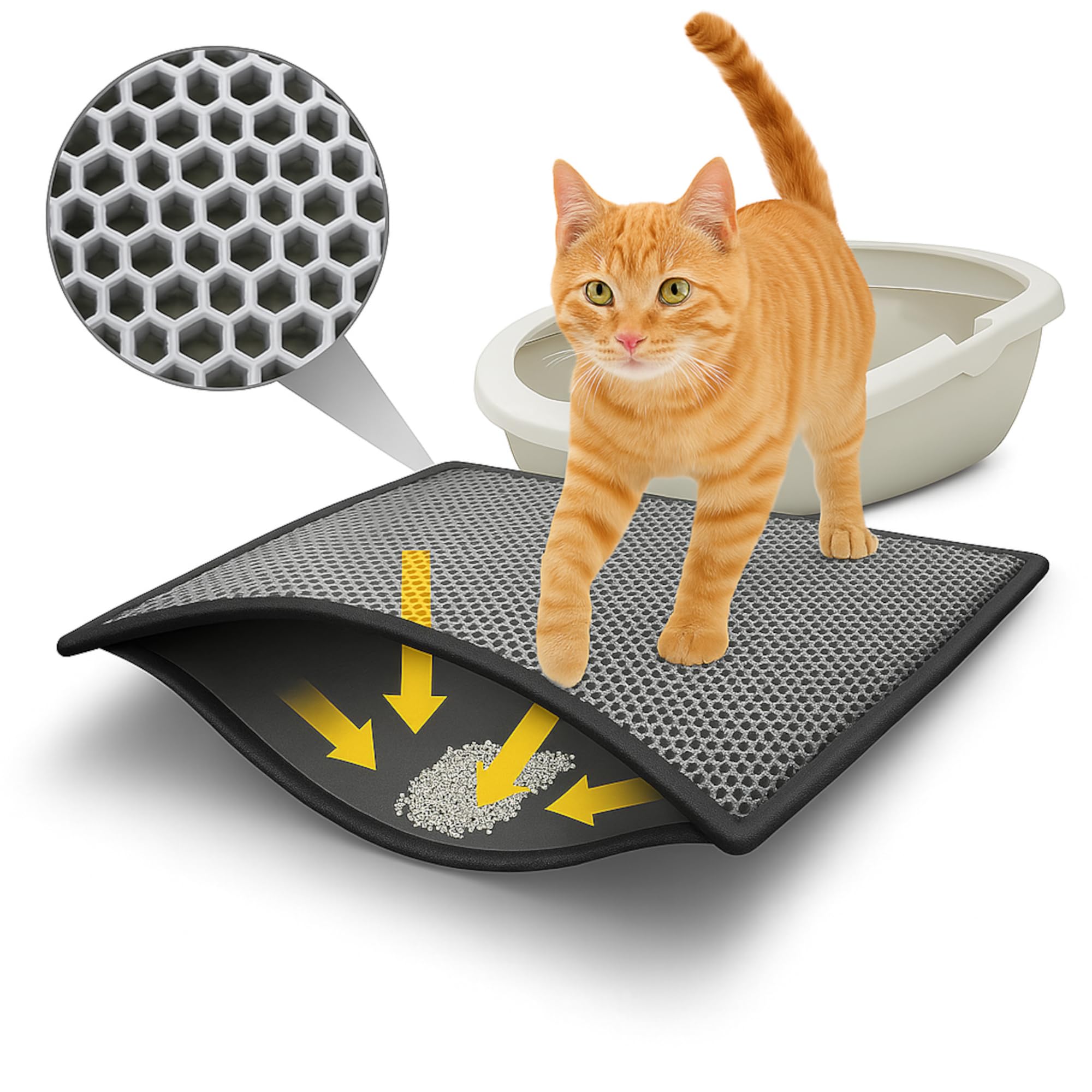 BYPET Cat Litter Tray Mat, Honeycomb Design, Waterproof Double Layer, Grey 4060, 1 Count