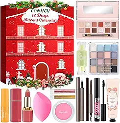 PONHEY Calendário do advento de maquiagem 2025, conjuntos de maquiagem natalinos de 12 dias para mulheres, presente surpresa, calendário de contagem regressiva de Natal 2025 com 12 kits de maquiagem