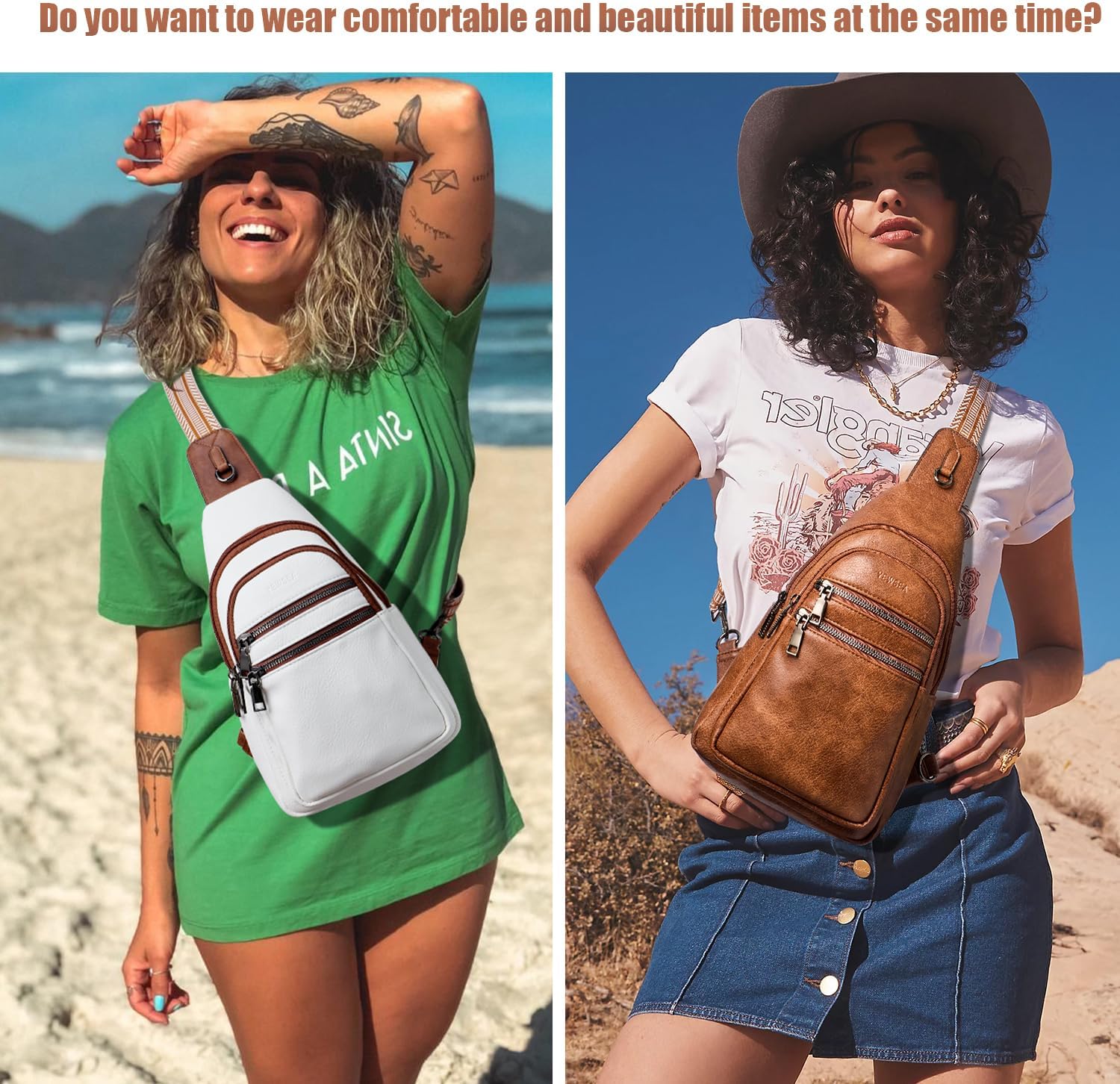 8L Sling Bag For Women Men Backpack Crossbody Fanny Pack Travel Shoulder Bags Purse Handbag Gifts For Her PU Leather Brown - Image 3