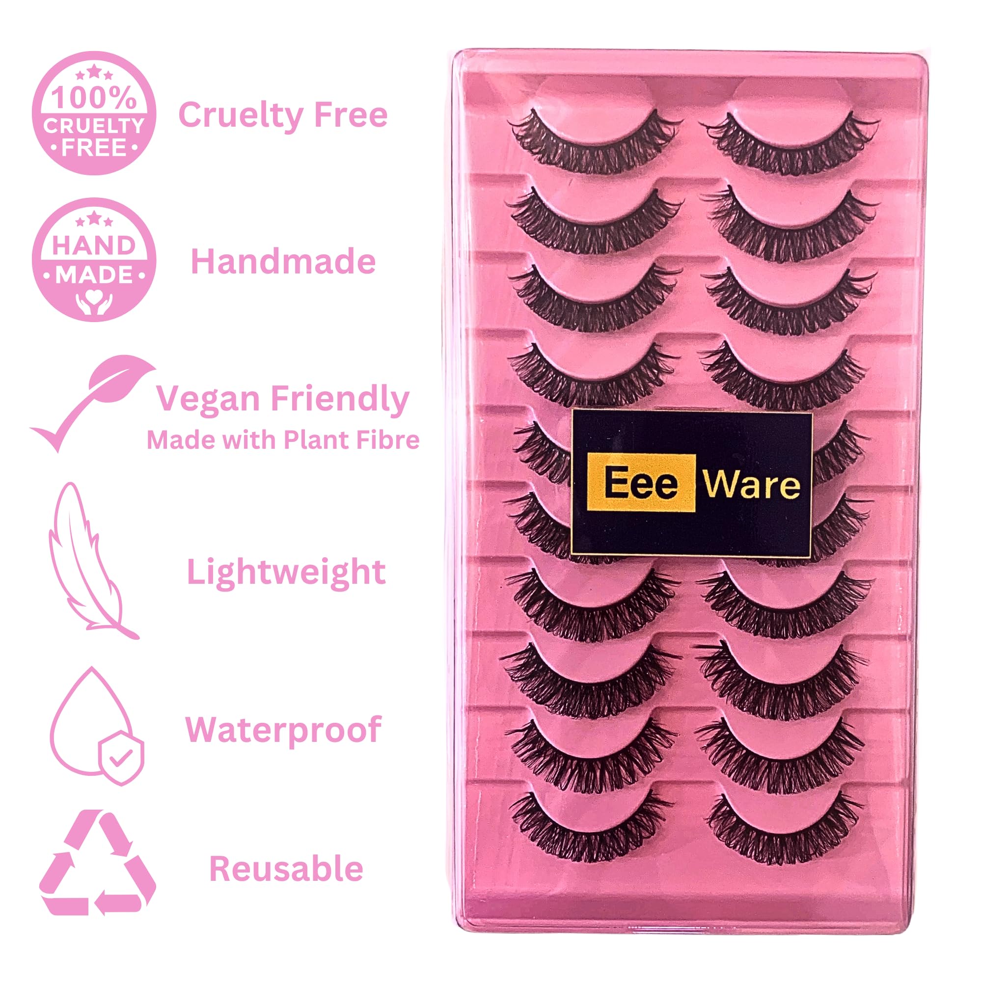 EeeWare Fluffy Wispy Cat Eye False Eyelashes - Lightweight Reusable Faux Mink Lashes for Natural Glam Look - 10 works - Image 2