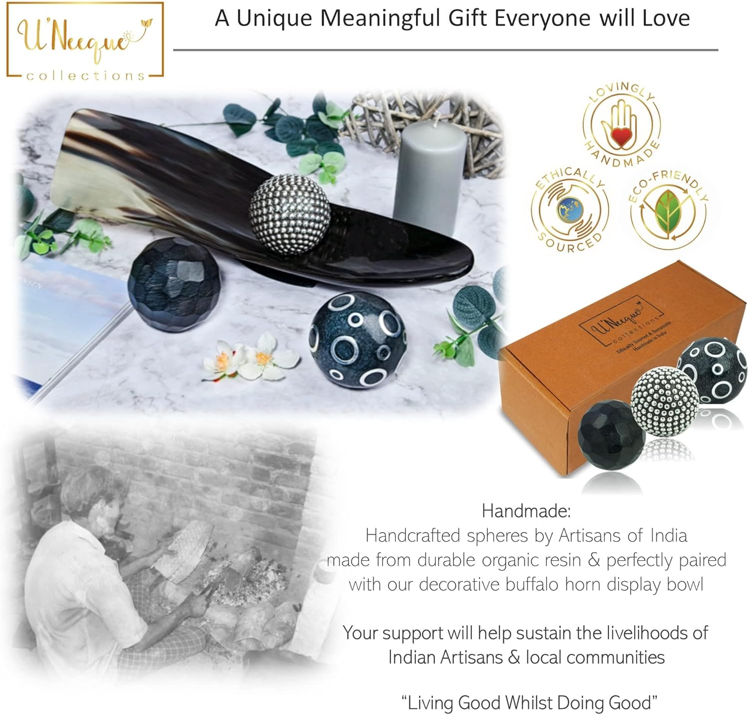 U'Neeque Collections Beautiful Handmade Black Small Decorative Balls for Bowls - Decorative Balls Set of 3”x 3 pcs, Accent Decor Great for Trays & Vases : Home & Kitchen