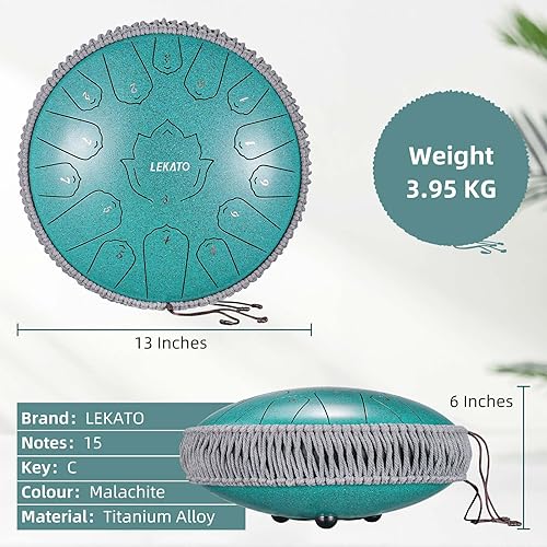 Miniatura 99 de LEKATO Tambor de lluvia para exterior, tambor de lengua de acero de 6 pulgadas, 11 notas, campanilla de lluvia de percusión para meditación, yoga