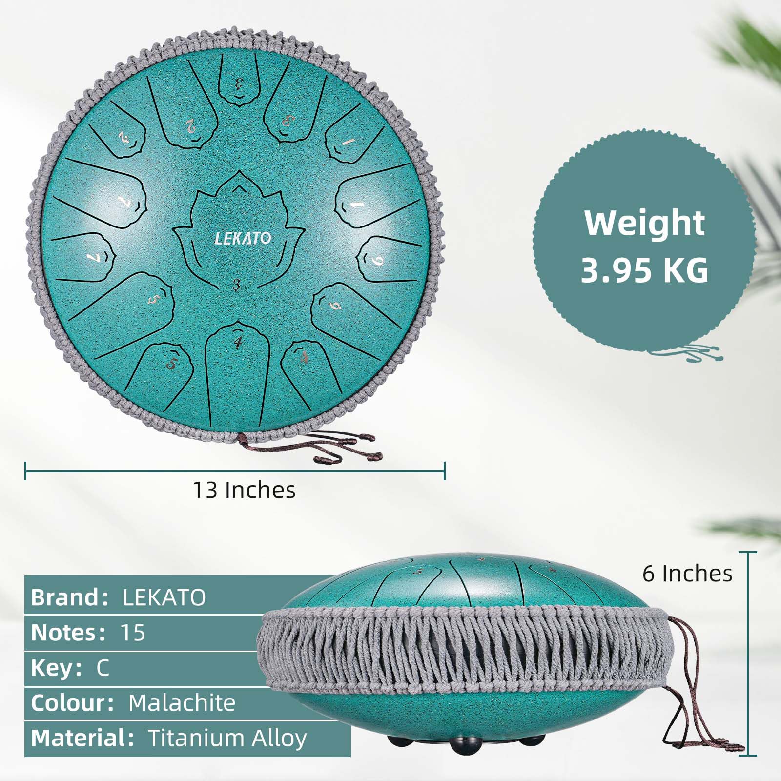 LEKATO Tambour à langue en acier de 33 cm à 15 notes, tambour en alliage d'acier pour débutant, tambour zen professionnel, percussion pour la méditation, le yoga, l'éducation musicale, meilleur cadeau
