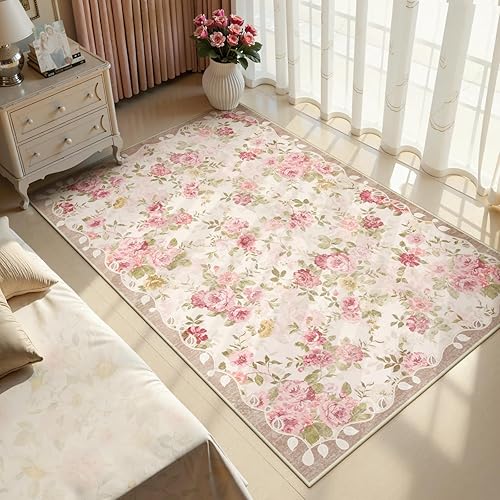 Miniatura 3 de Lahome Alfombra floral lavable de 3 x 5 pies, alfombras pequeñas para dormitorio, suaves, antideslizantes, alfombras de entrada para interiores,