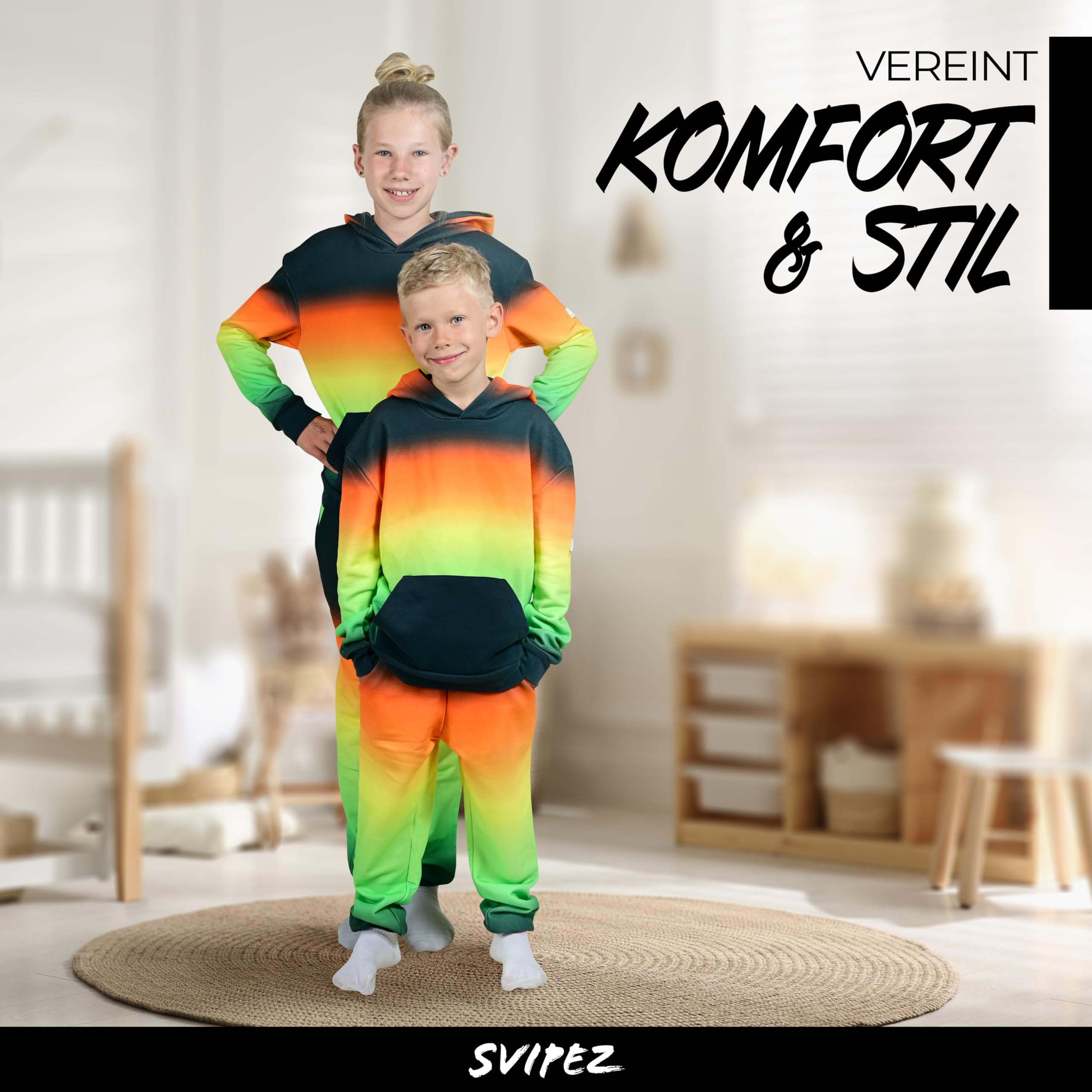 Fusion AI - Felpa e pantaloni da jogging per bambini e ragazzi, 100% cotone biologico, prodotto in Europa, design unico AI