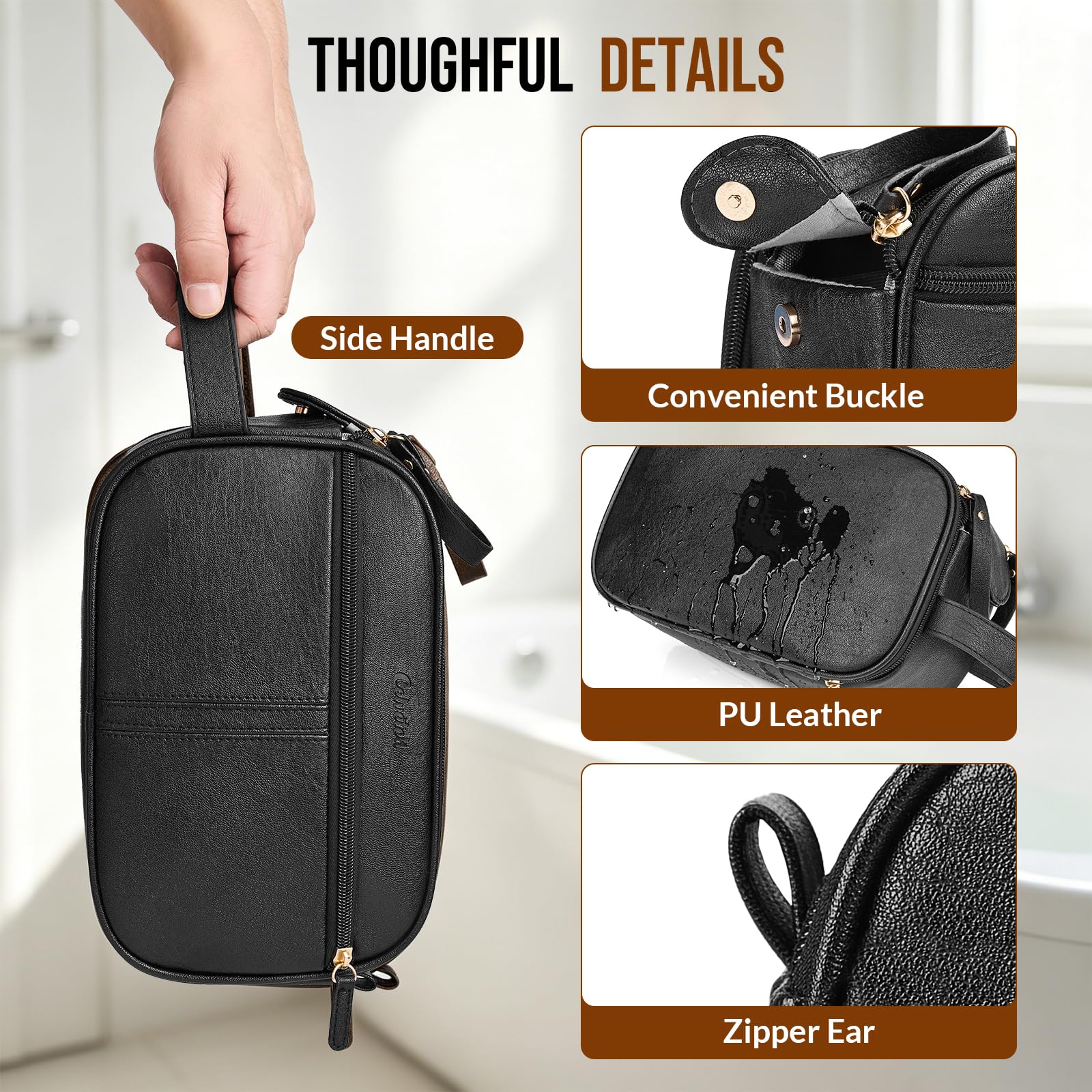 PU Leather Toiletry Bag for Men, Travel Grooming Organizer