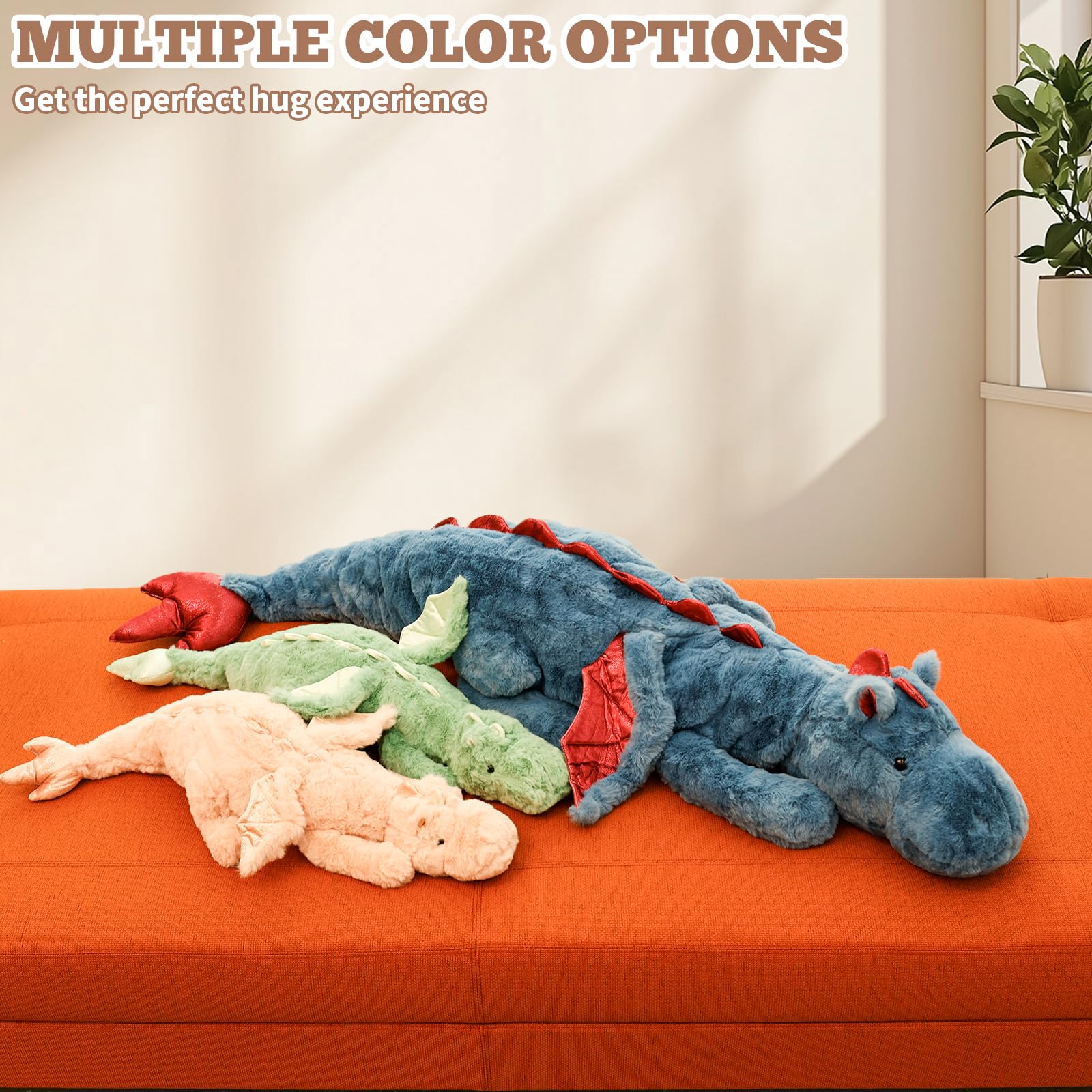70-150 cm Kuscheltier Drache, Plüschtier Schlafkissen Große Weiche Lange, Riesige Plüschtier Flauschiger Kissen Geschenk für Kinder Freundin(130cm,Blau)
