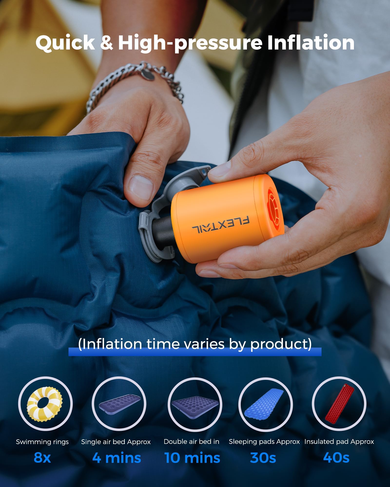 FLEXTAILGEAR TINY PUMP 2/2X, Pompa Elettrica Portatile da Campeggio, Pompa Sottovuoto, 4 kPa(180 L/min) Pressione e Portata Elevate, 5 Ugelli Multifunzione per Letto ad Aria, Sacchetto Sottovuoto