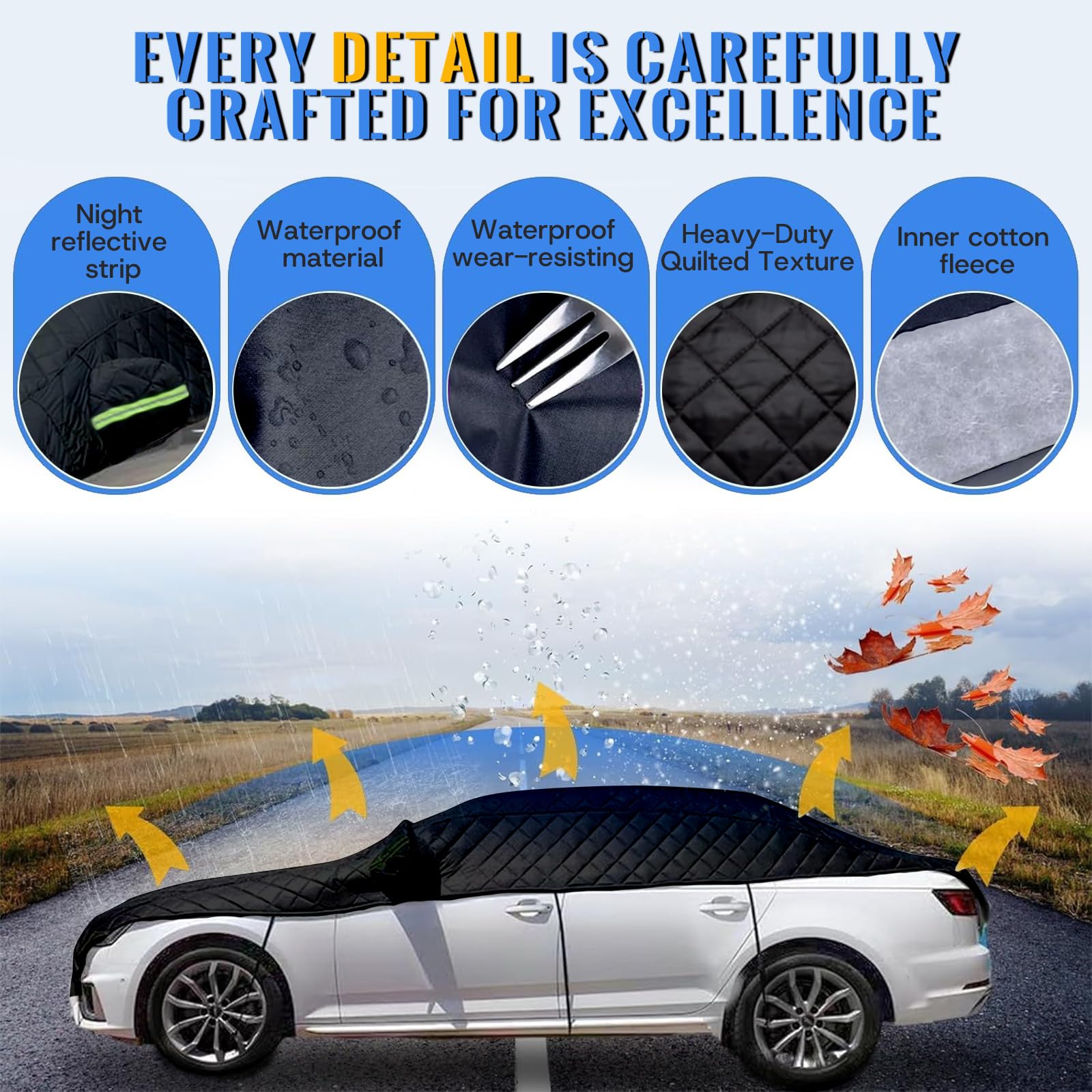 Anti-grêle Bache Voiture Exterieur pour Peugeot E-3008 2024-2026,Demi-Housse de Protection Imperméable Respirante Épaissie Couverture Auto Contre la Pluie poussière -j21