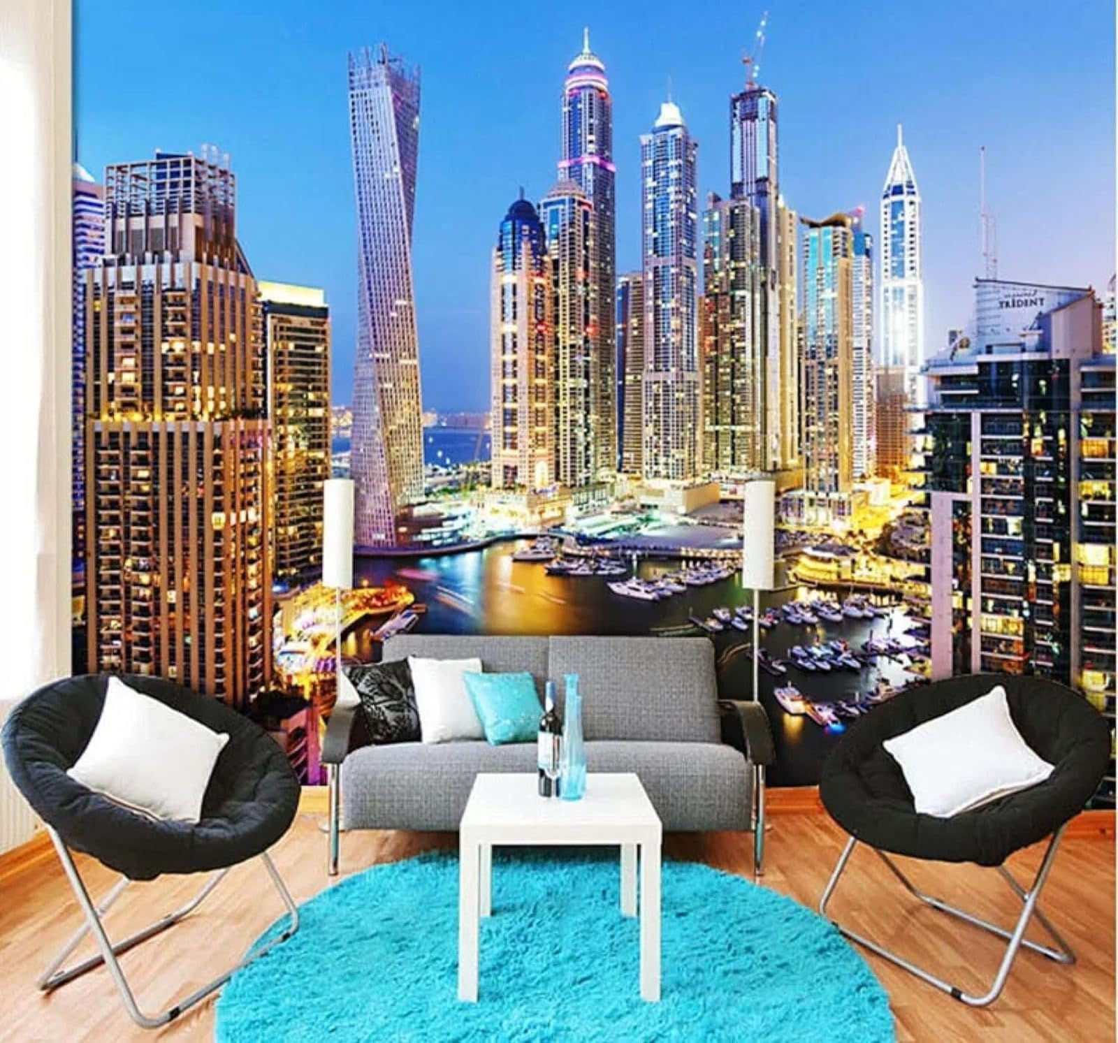 Xlming 400Cm×280Cm(B×H) Beautiful Three Dimensional Urban Architecture River Night View 3D Wallpaper Luxury Home Dining Decor Paste Sofa Living Room The Wall For Bedroom Mural-400Cm×280Cm