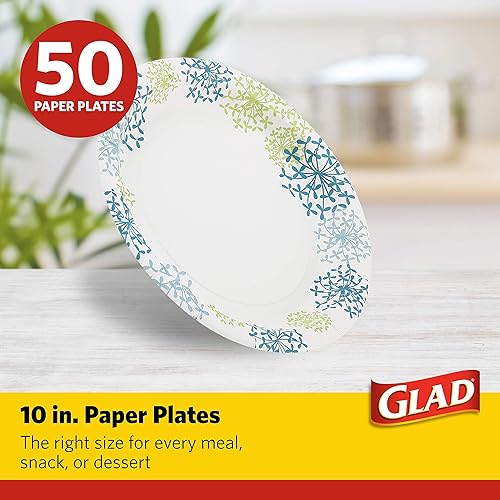 Miniatura 3 de Glad Platos redondos de papel desechables para todas las ocasiones, calidad nueva y mejorada, a prueba de remojoscortes, aptos para microondas,