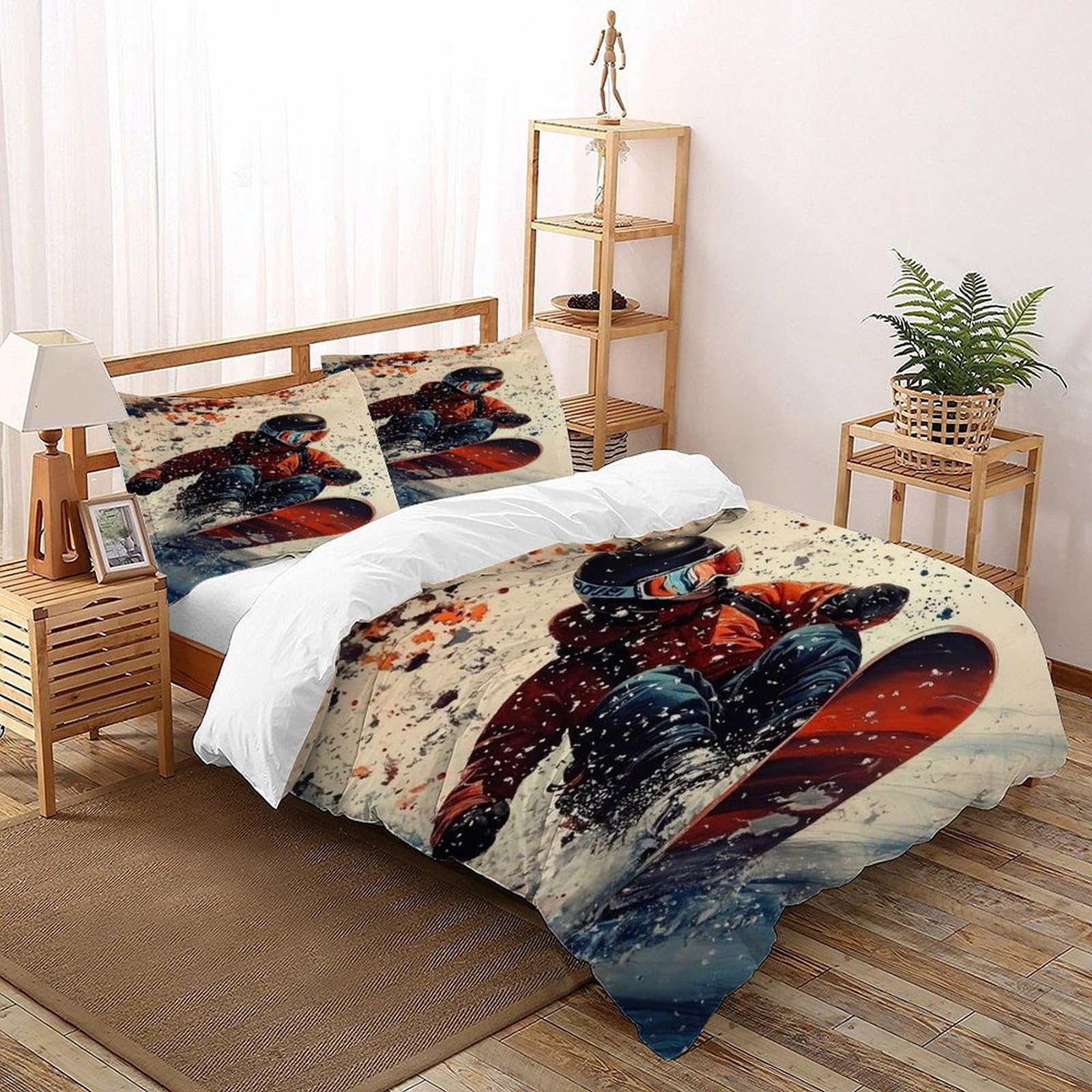 Housse de couette snowboard 200x200 cm avec 2 taies d'oreiller