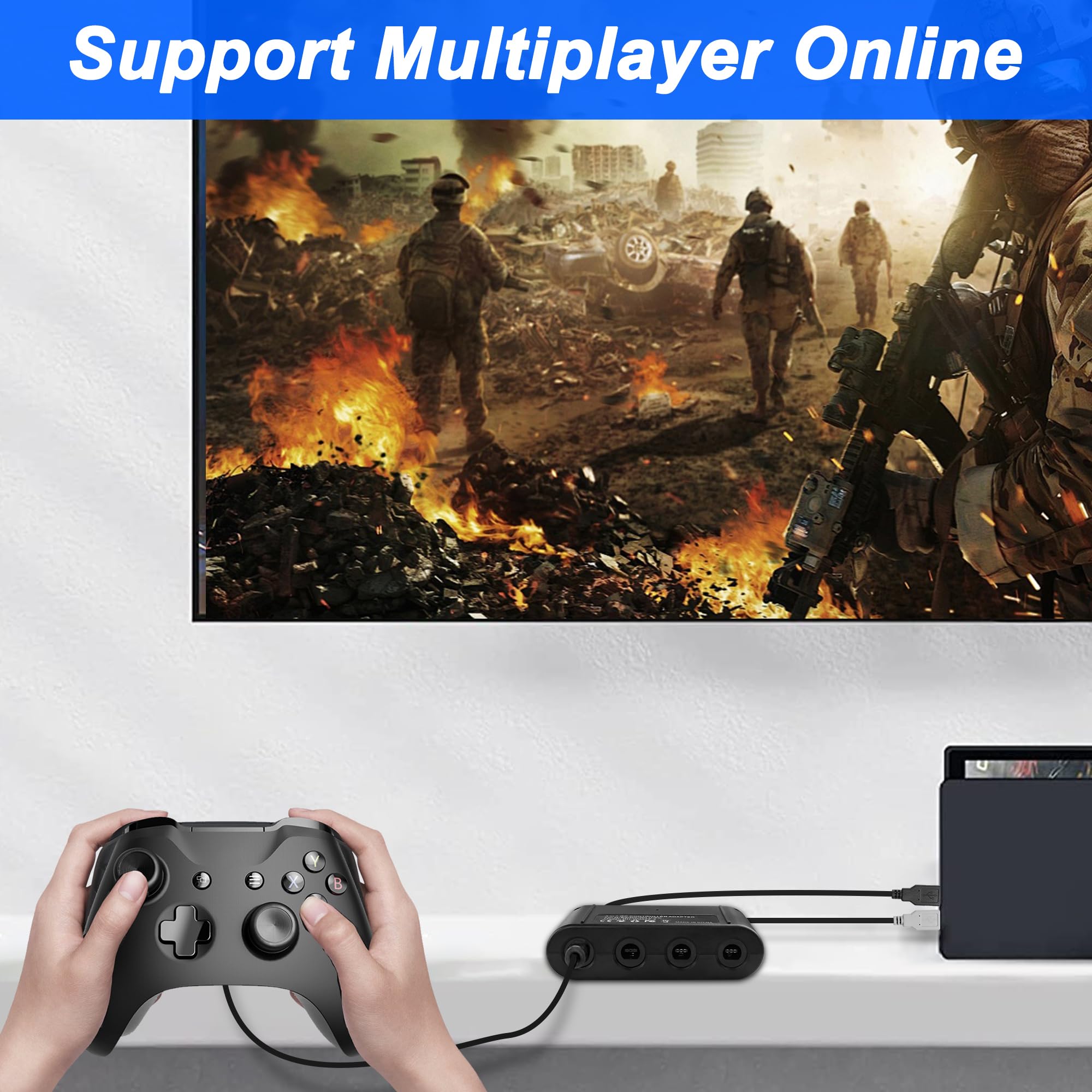 MEIRIYFA Adattatore controller per GC, compatibile con Switch Super Smash Bros NGC Adattatore per WII U/PC USB & Switch con 4 porte/Turbo e caratteristiche di vibrazione