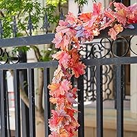 Vista 3 de Paquete de 2 guirnaldas de otoño de 5.7 pies/pieza, guirnalda de hojas de arce artificiales 3D, decoraciones de otoño para el hogar, guirnalda