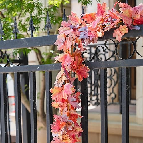 Miniatura 3 de Paquete de 2 guirnaldas de otoño de 5.7 piespieza, guirnalda de hojas de arce artificiales 3D, decoraciones de otoño para el hogar, guirnalda de