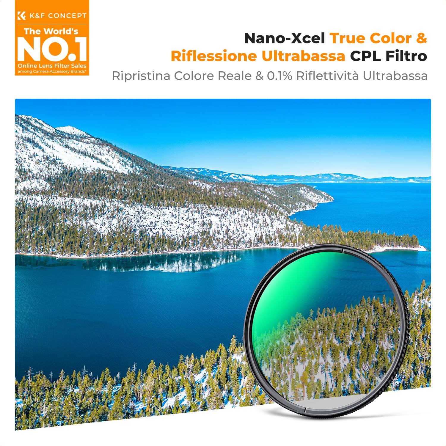 K&F CONCEPT Nano-Xcel 82mm Filtro Polarizzatore CPL True Color & Riflessione Ultrabassa, Filtro Polarizzatore Circolare In Vetro Ottico con 28 Strati Nano Rivestimento