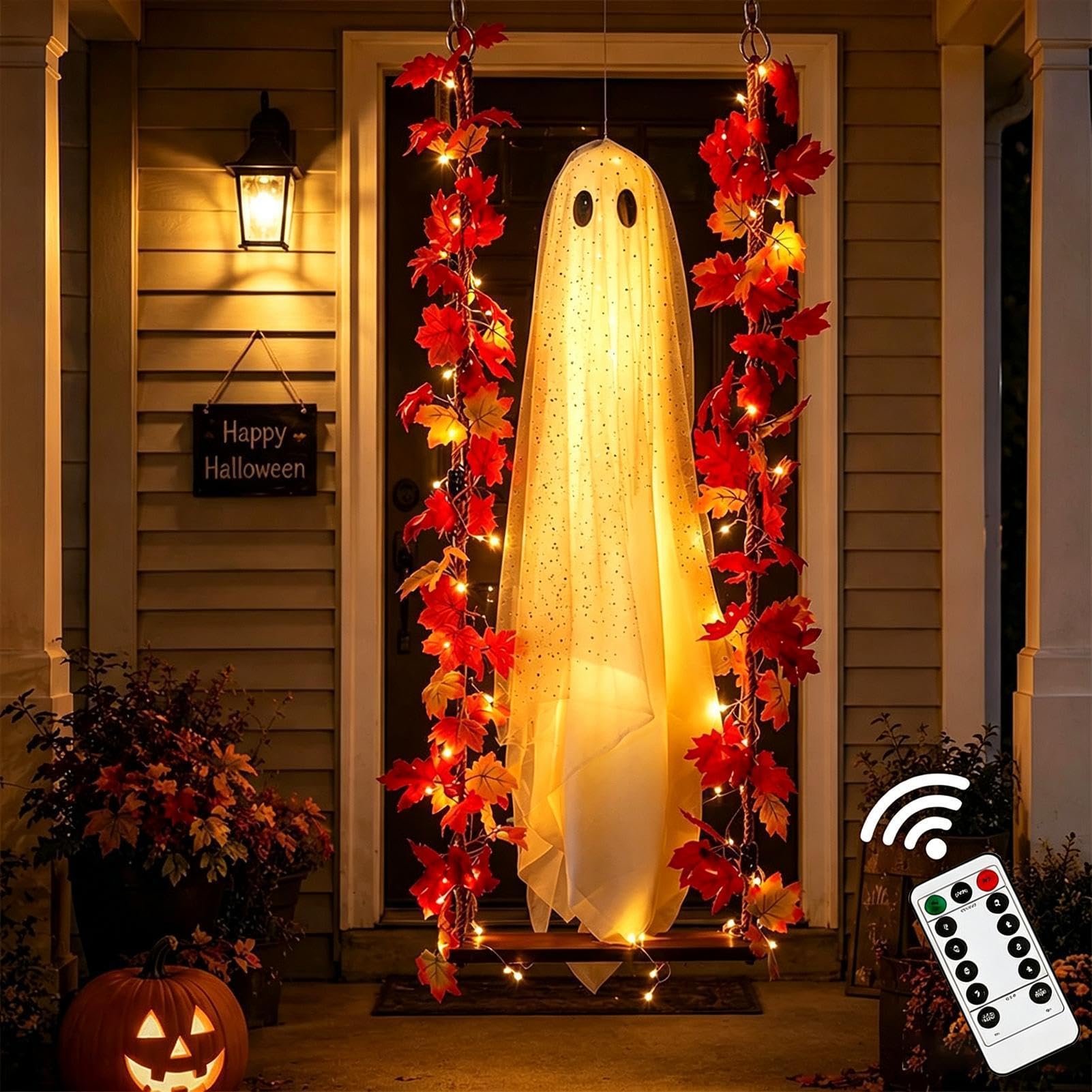 Decorazione Fantasma Halloween Decorazione Per Feste Spettrale Luminosa 120 | Arredo Da Esterno Fantasma Su Altalena Per Giardino, Balcone, Interno ed Esterno