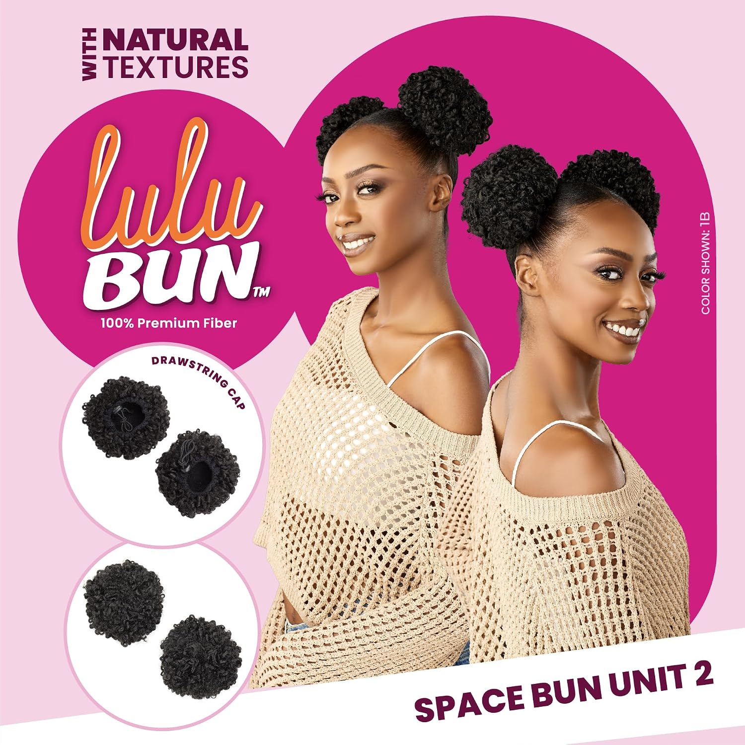 Sensationnel Lulu Bun Hairextensions - Space Buns Unit 2 Synthetic Quick and Easy Wear Hair with Natural Textures (1 JETBLACK)
