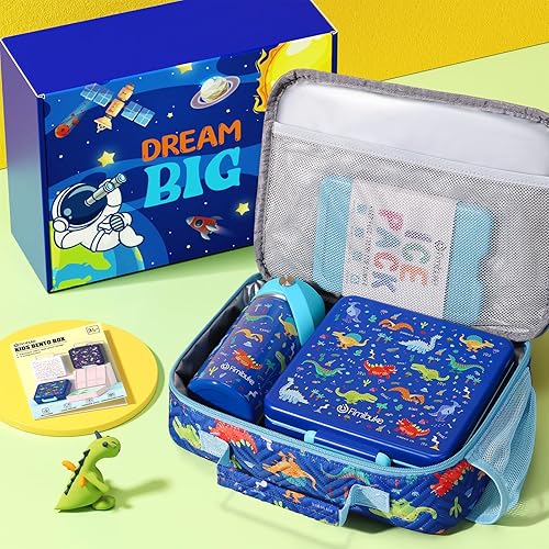 Miniatura 3 de Fimibuke Lonchera Bento para niños con 4 compartimentos, bolsa de almuerzo aislada, botella de agua aislada de acero inoxidable, paquete de hielo y