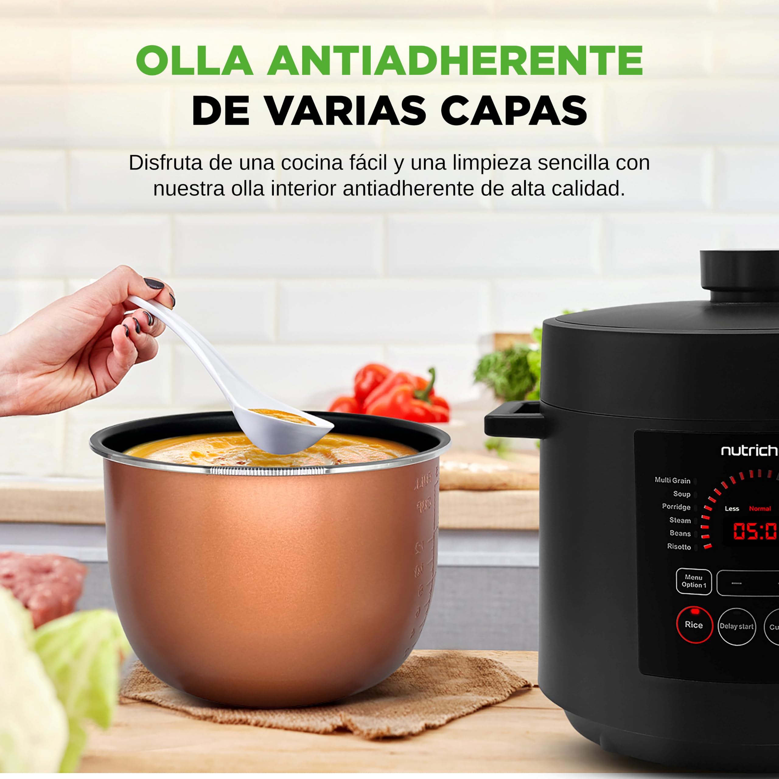 NutriChef olla de presión eléctrica digital de encimera, 13 funciones de cocción, Tiempo y temperatura ajustables, Hornea, Cocina al vapor y brasea