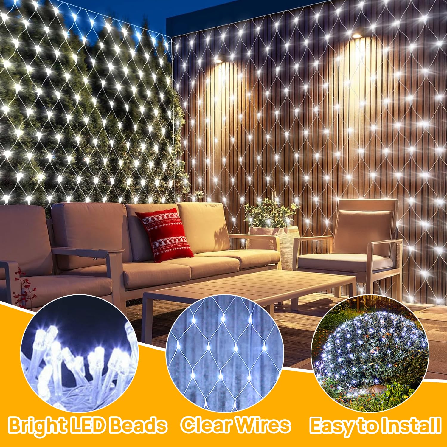 Aofonchy Solar Net Lights Outdoor, 1.5 * 1.5M 96 LED Net Fairy Lights with Remote, Weatherproof Fairy Mesh Lights - Image 3