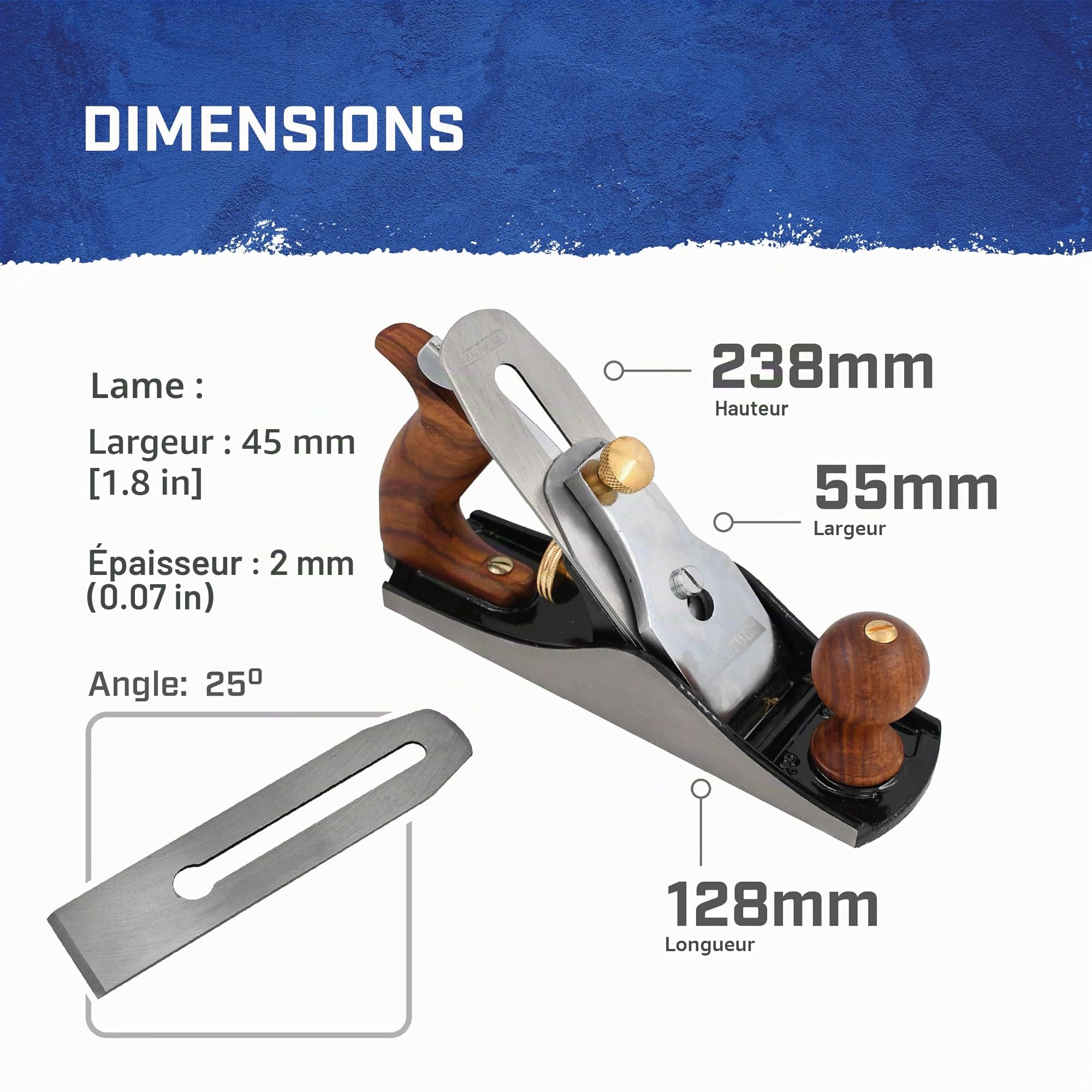Rabot de finition Faithfull n° 3 – Rabot à bois en fonte usinée avec précision pour bois durs et tendres, ébénisterie, menuiserie et lissage