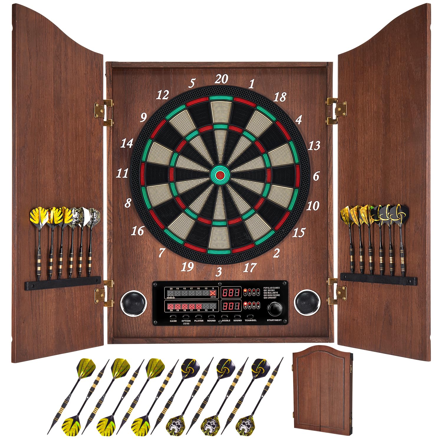 Sponsored Ad - Electronic Dart Board, Decorative Dart Board Cabinet Set for Adults [12*Bronze Soft Tip Darts] [Cricket Game Mode]- Wooden Electric Dartboard Cabinet for Family Game Rooms