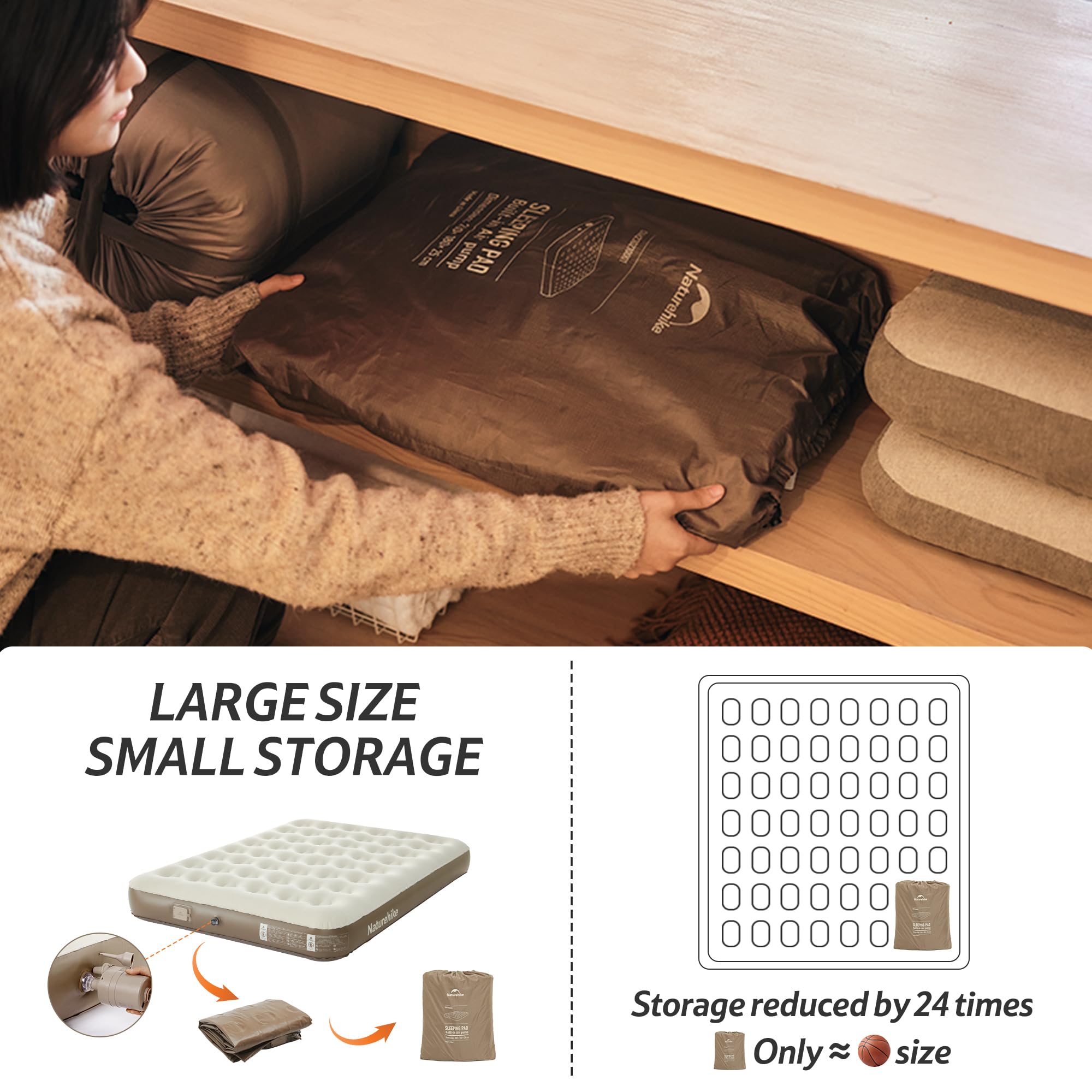 Naturehike Luftbett 3 Personen mit integrierter Pumpe, 200x180x25cm – Aufblasbare Matratze für Camping & Gästebett, Selbstaufblasend, Tragbar & Langzeitstabil, Ideal für Zuhause und Reisen