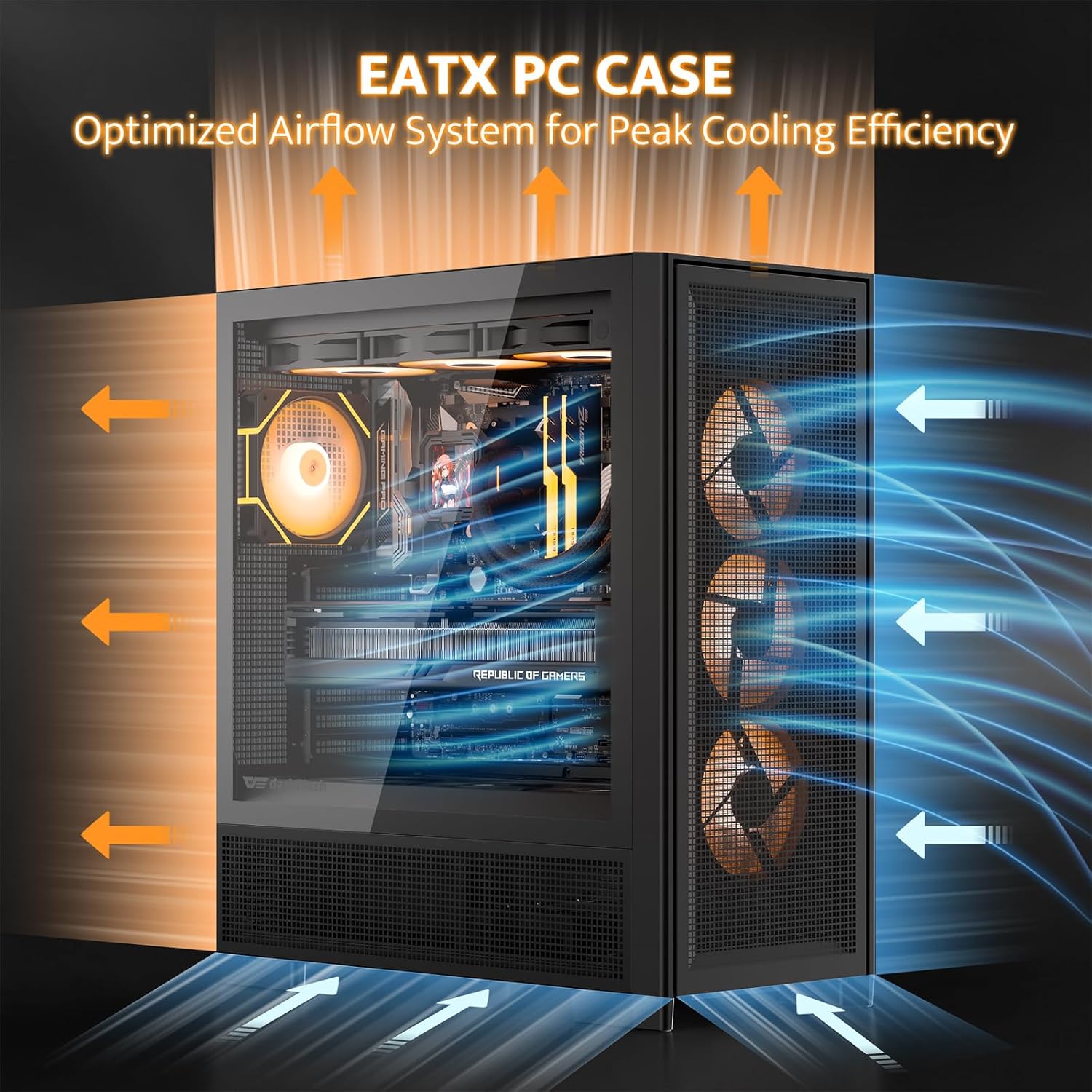 darkFlash AIR NOVA Full Tower E-ATX PC Case, Six-Sided Ventilated Gaming Case, Up to 420mm Radiator, Vertical GPU Mount, Back Connect, Type C, High Airflow, 7 x PWM ARGB Fans Included (Black)