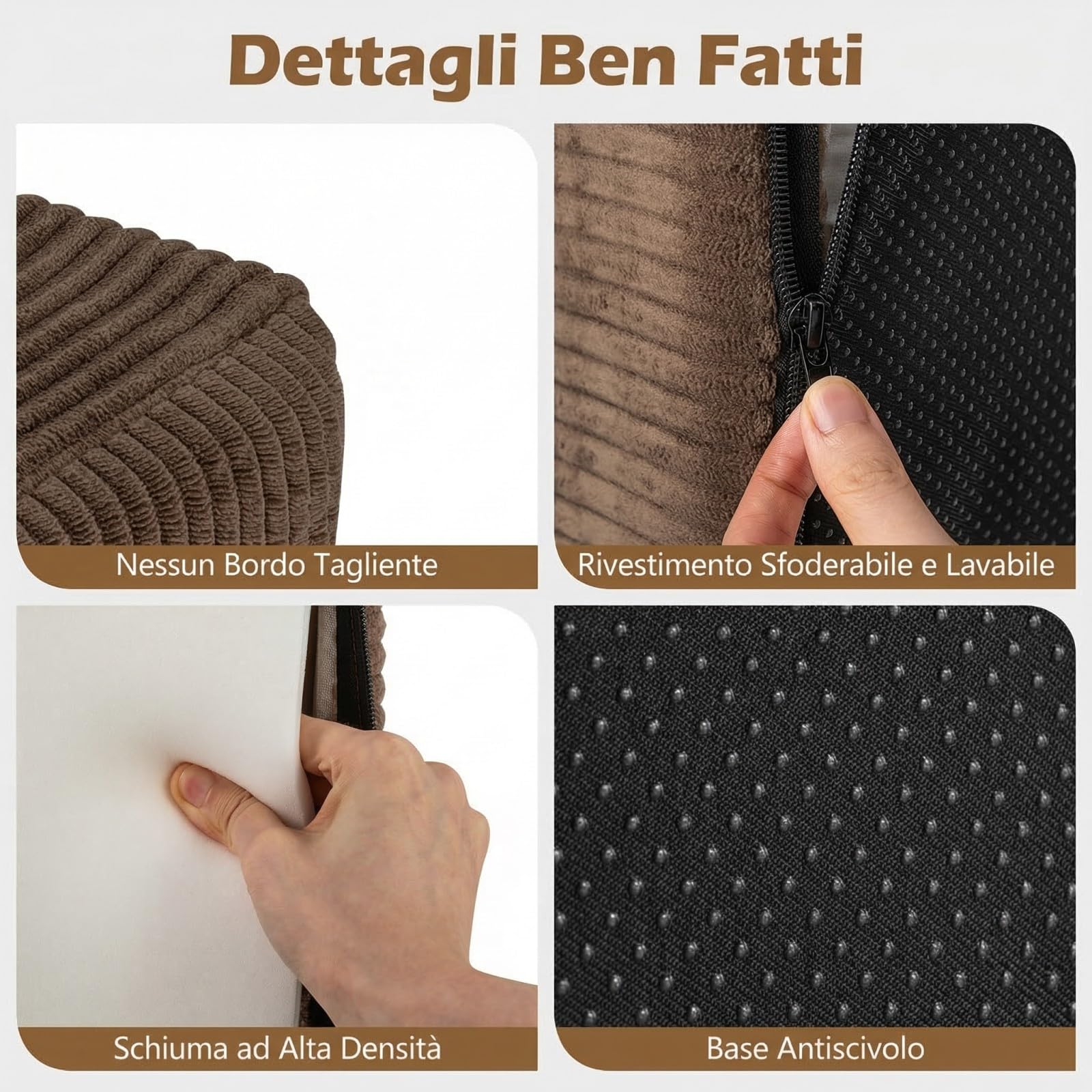 COSTWAY Divano a 3 Posti in Velluto a Coste, Divano Senza Ossatura con Schienale Alto, Braccioli Larghi e Seduta Profonda per Soggiorno, Appartamento e Camera da Letto, 197x97x69 cm