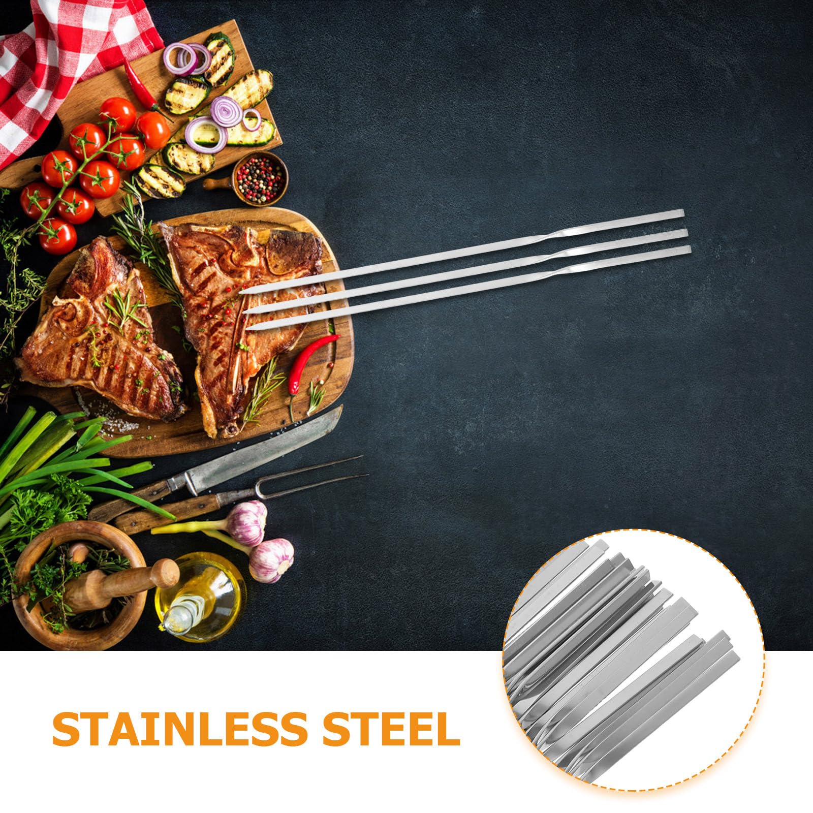 Spiedini Barbecue in Inossidabile Riutilizzabili Design Antiscivolo e Resistente al Accessori Grilling per Carne e Verdure
