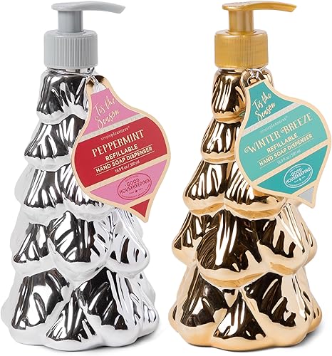 Dispensador de jabón de manos de decoración estacional Simple Pleasures Juego de 2 dispensadores navideños con jabón líquido perfumado, dispensador