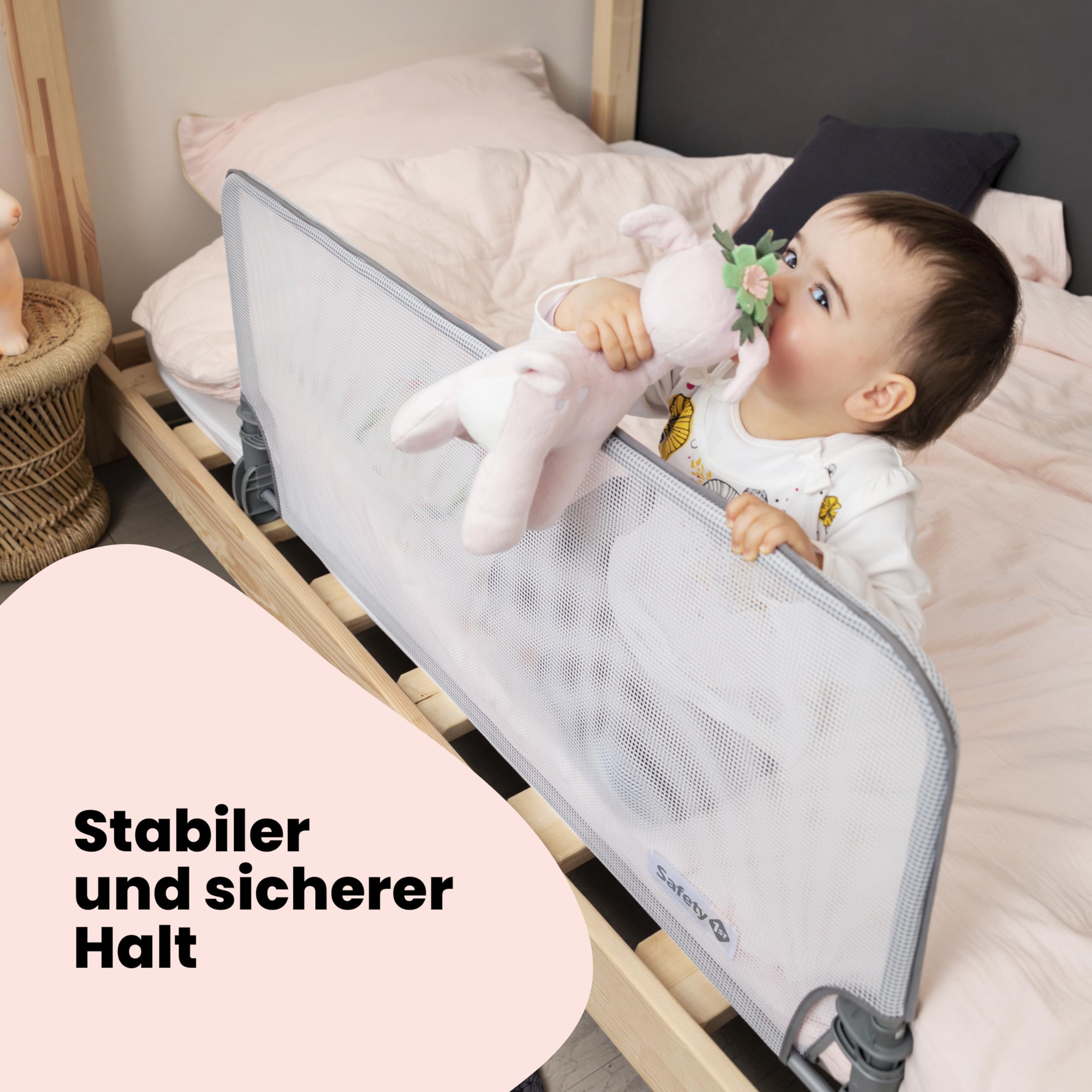 Safety 1st Extra Large Bed Rail 150 cm, Bettgitter Rausfallschutz, 18 Monate–5 Jahre, verstellbares Bettschutzgitter, Netzgewebe, automatische Sperre, einfach zu reinigen, Grau & Weiß
