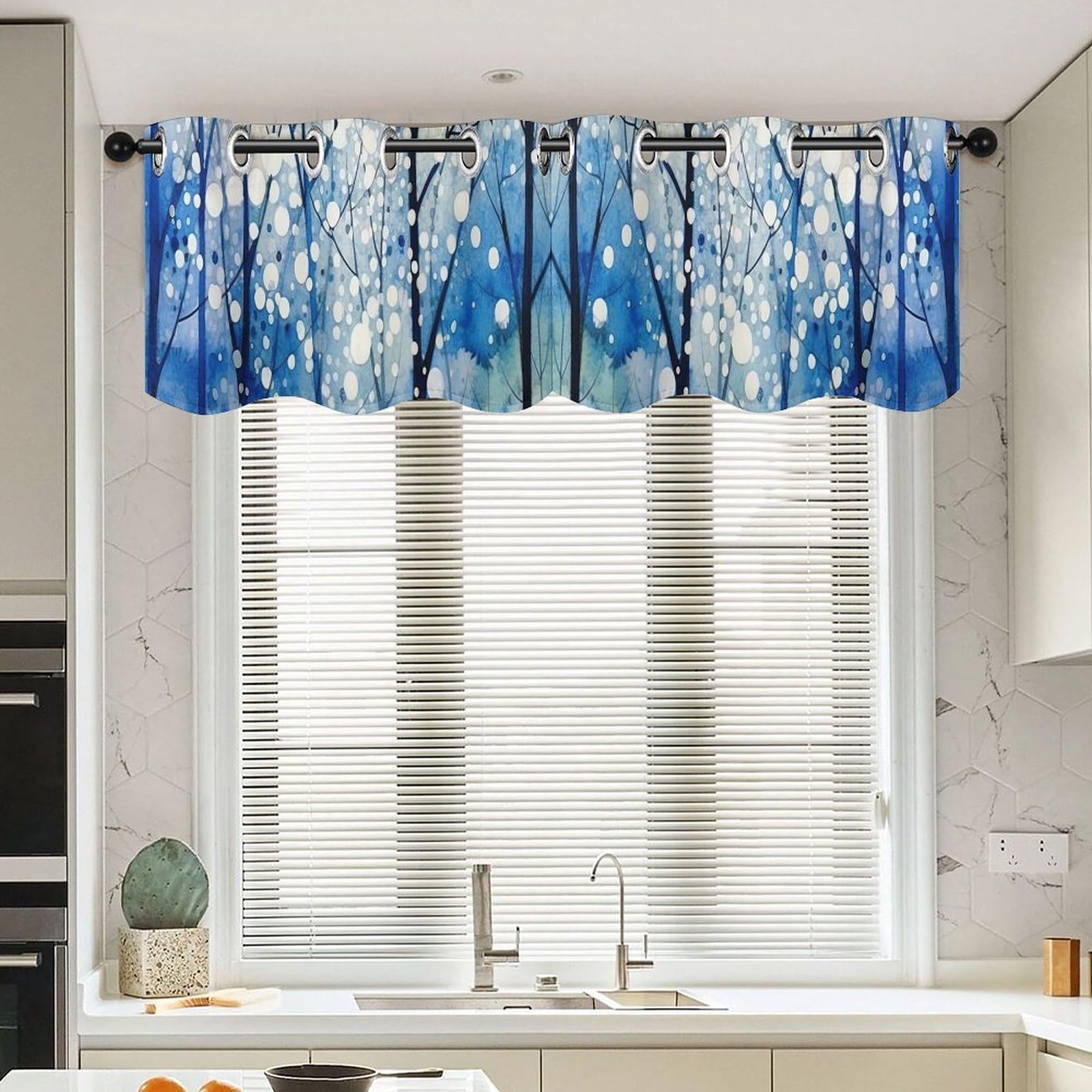 Cenefas de cortina de estilo asiático para vestir ventanas pequeñas de cocina y comedor