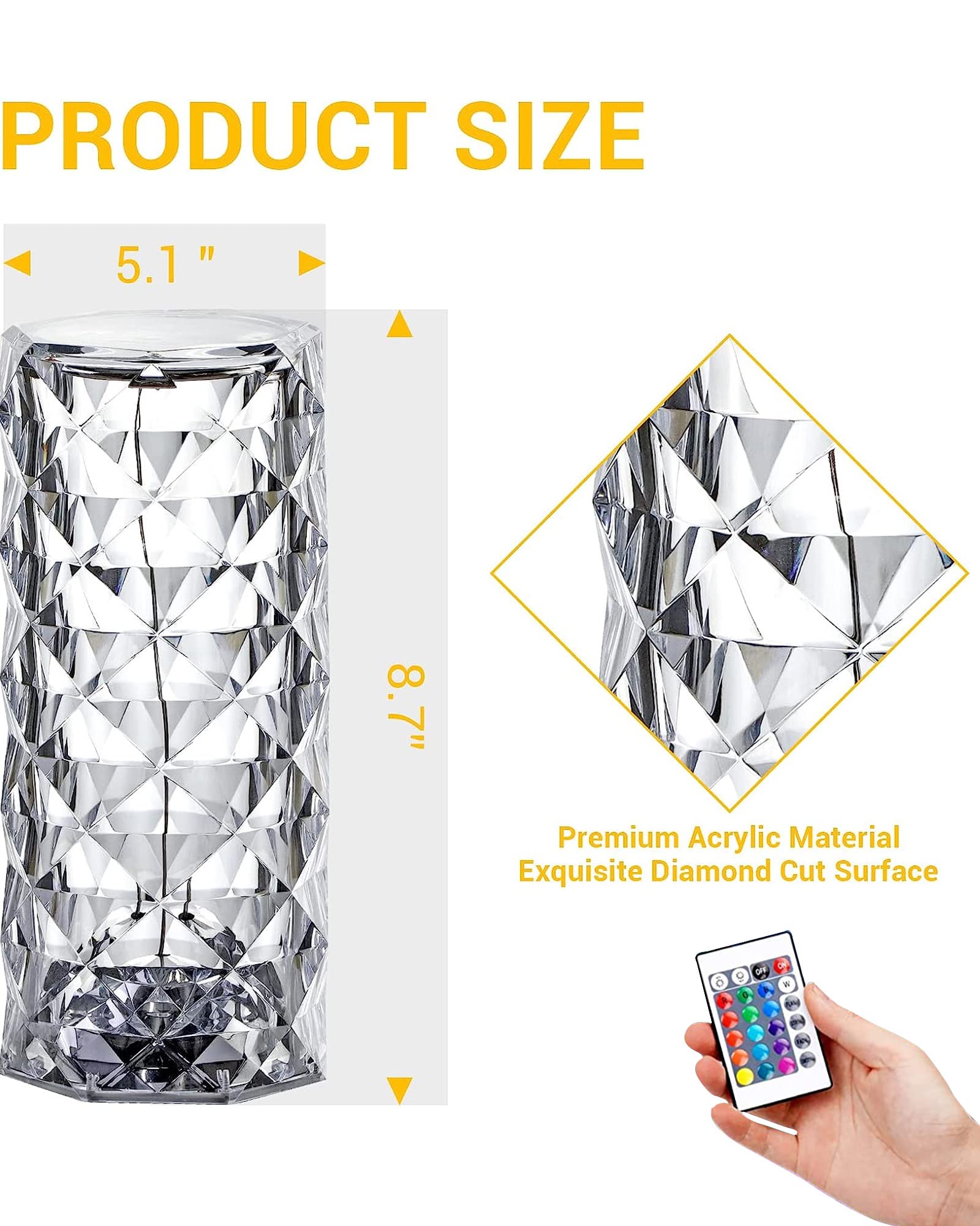 Homesake® Crystal Lamp, 16 Colors Crystal Diamond Table Lamp, Light Lamps, Lamps for Home Decoration, Touch Lamp, Home Decor Items, Remote Control Plug & Power - Image 6 thumbnail