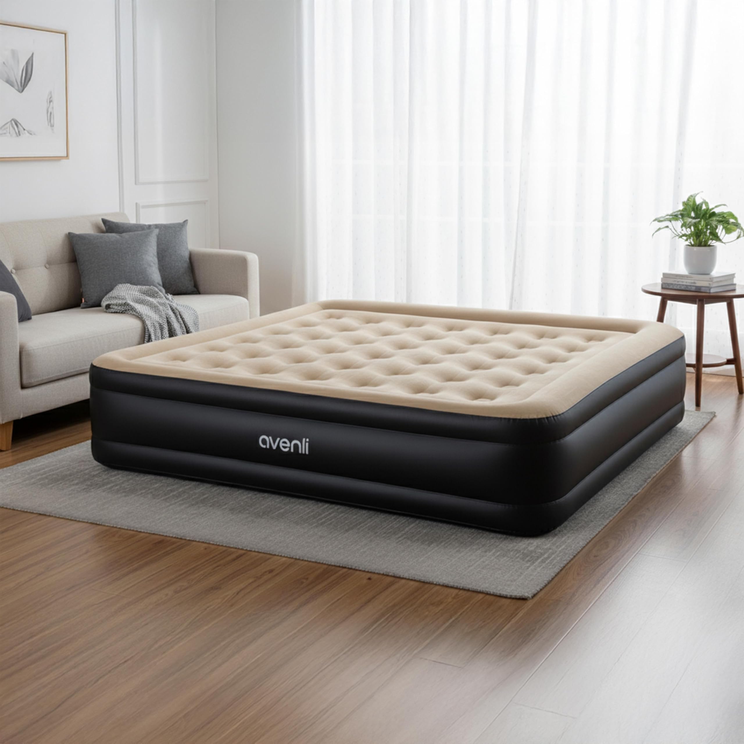 AVENLI Letto gonfiabile autogonfiante Queen-Size 203x157x47cm, 2 persone, pompa elettrica integrata, CloudCoil, floccato, fino a 300 kg, beige/nero